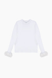 Long Sleeve Stretch-cotton Jersey T-Shirt with Detachable Feathers in White