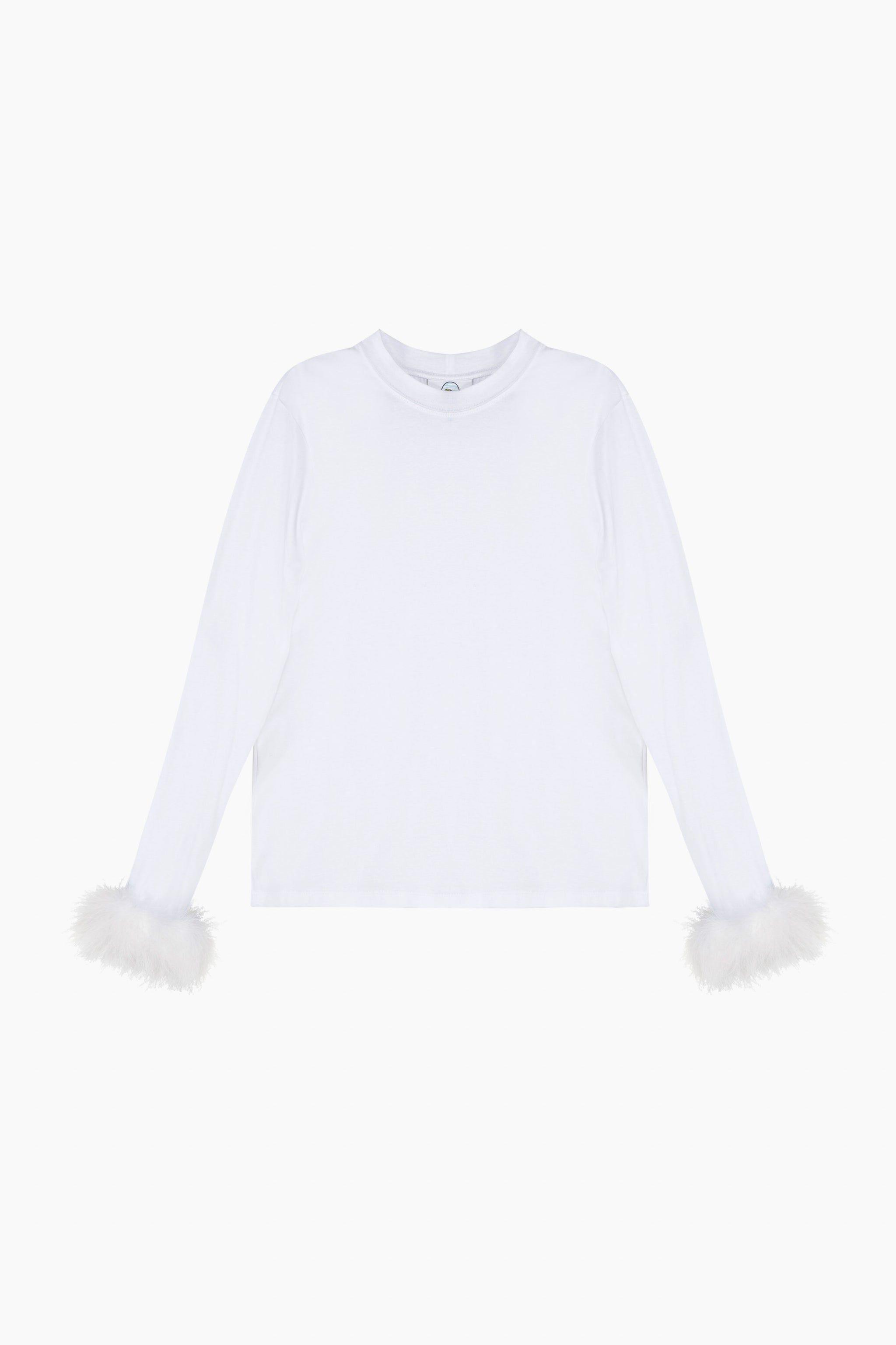 Long Sleeve Stretch-cotton Jersey T-Shirt with Detachable Feathers in White