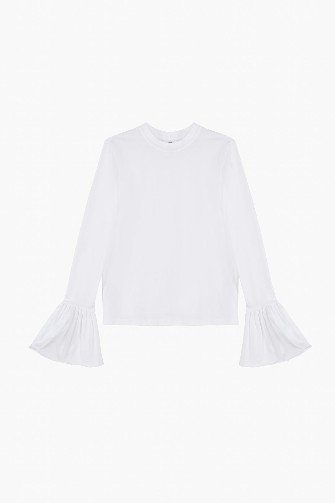 Ruffled Long Sleeve Stretch-cotton Jersey T-Shirt in White