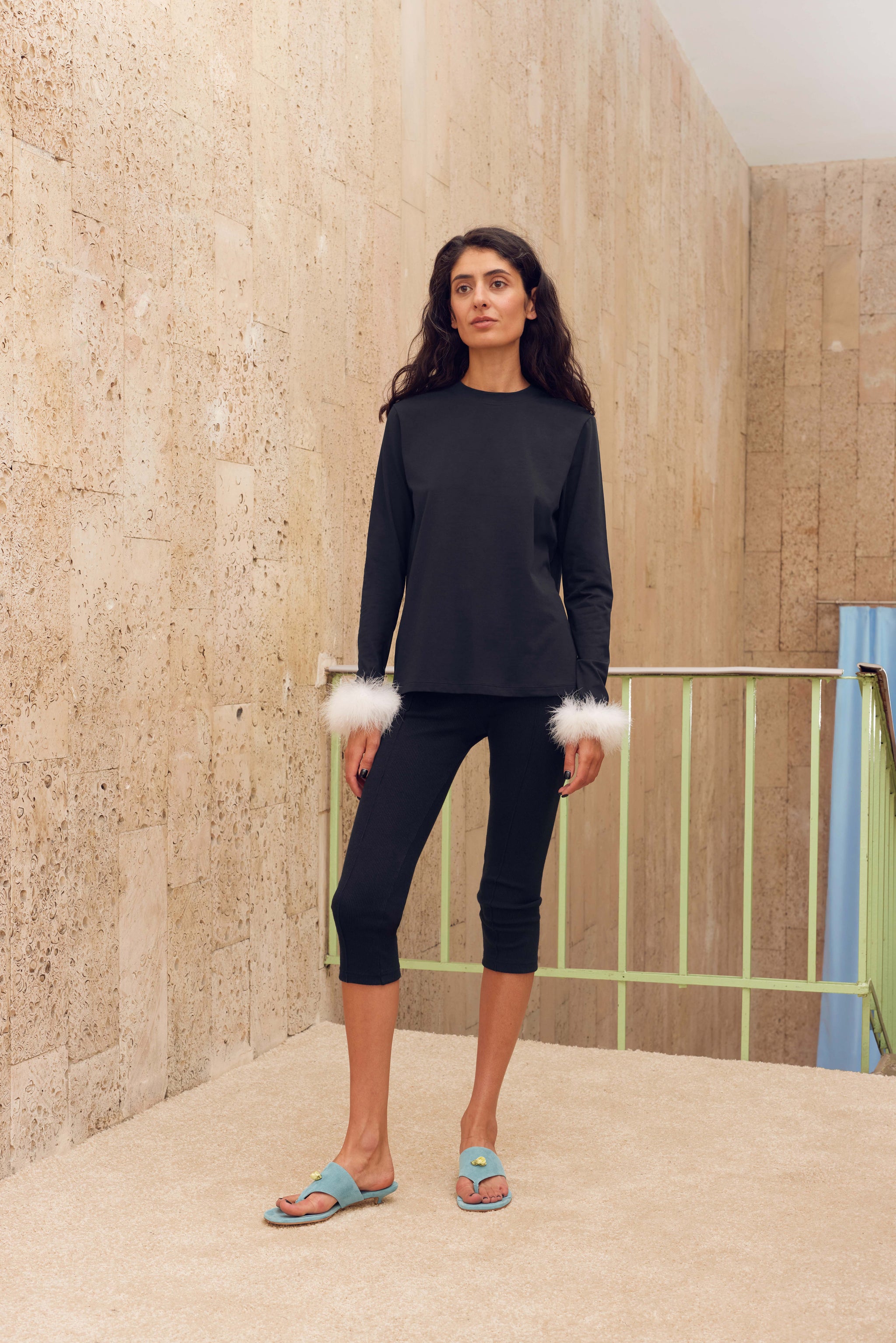 Long Sleeve Stretch-cotton Jersey T-Shirt with Detachable Feathers in White