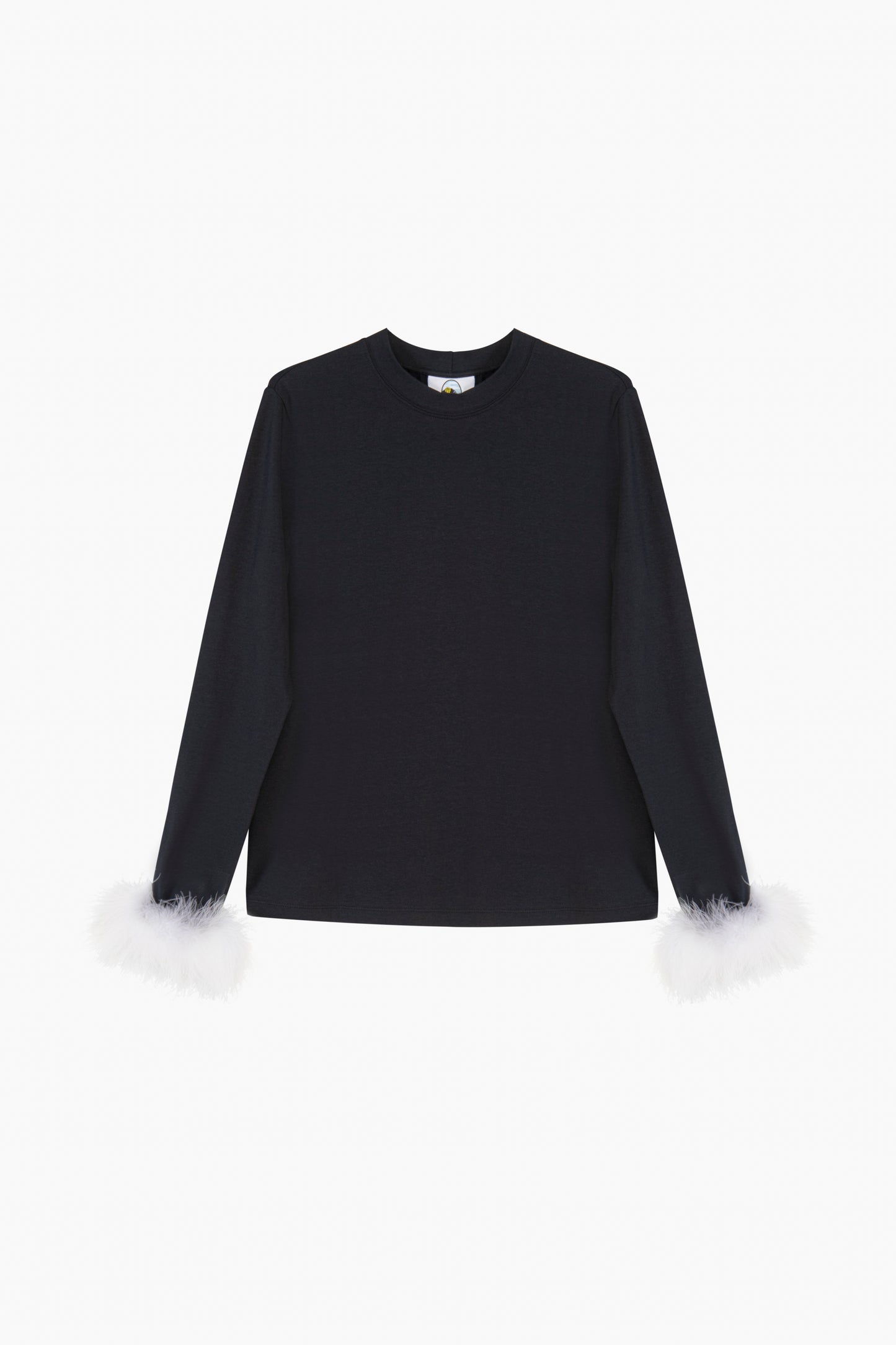 Long Sleeve Stretch-cotton Jersey T-Shirt with Detachable Feathers in Black