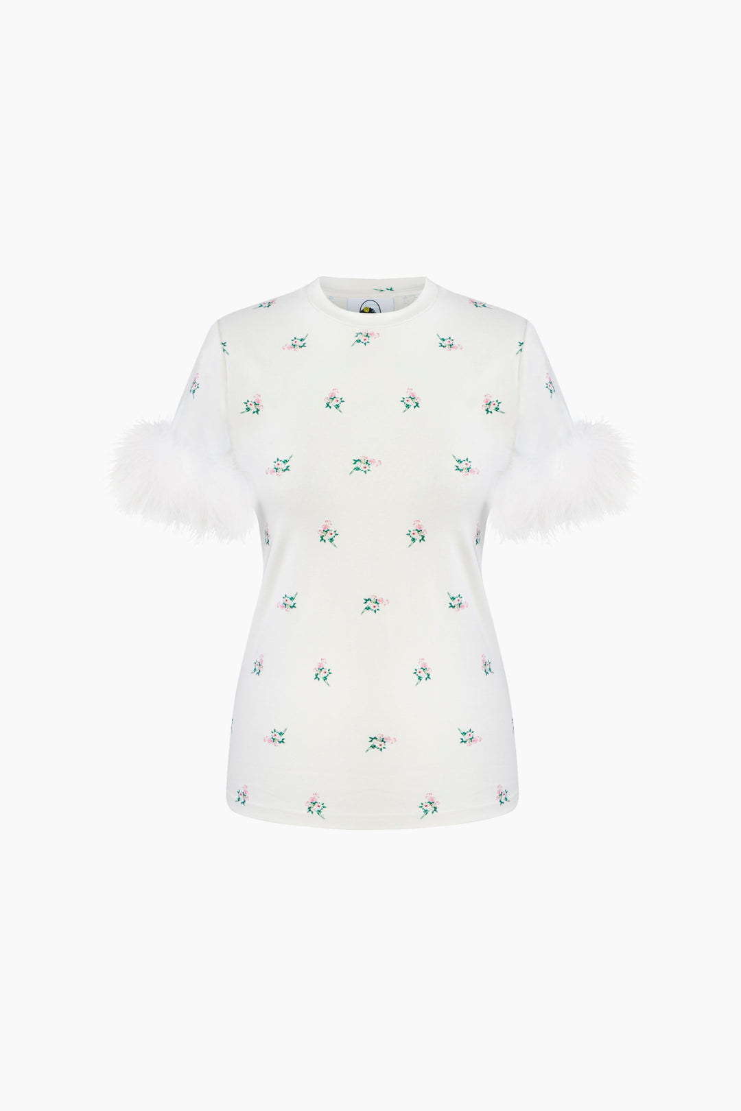 Stretch-cotton Jersey T-Shirt with Detachable Feathers in Bouquets