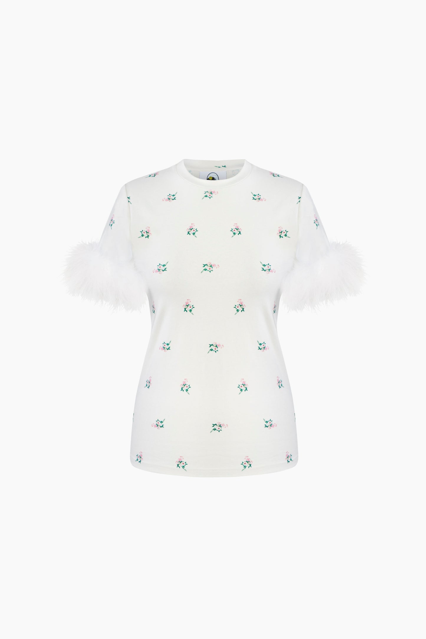 Stretch-cotton Jersey T-Shirt with Detachable Feathers in Bouquets