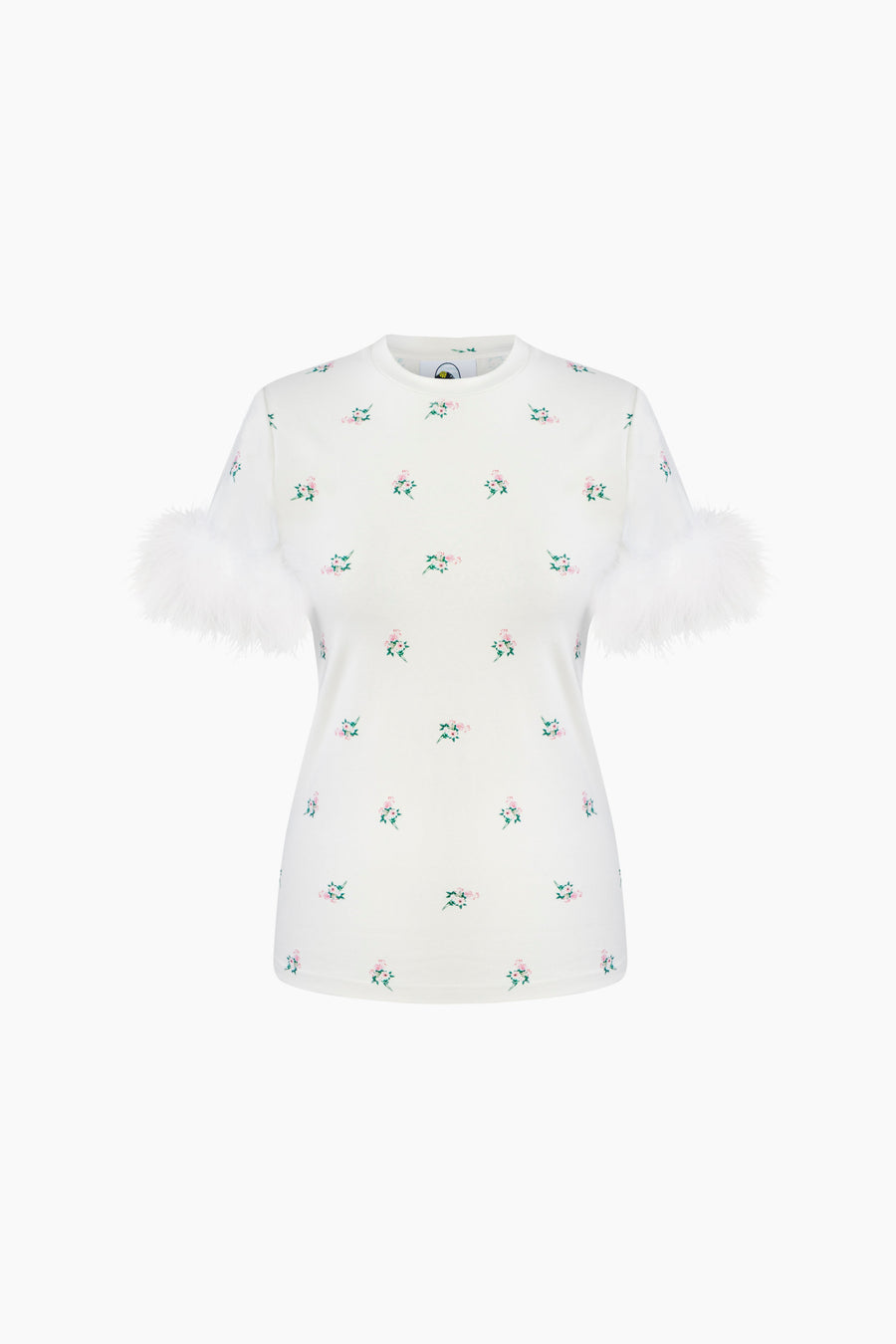 Stretch-cotton Jersey T-Shirt with Detachable Feathers in Bouquets