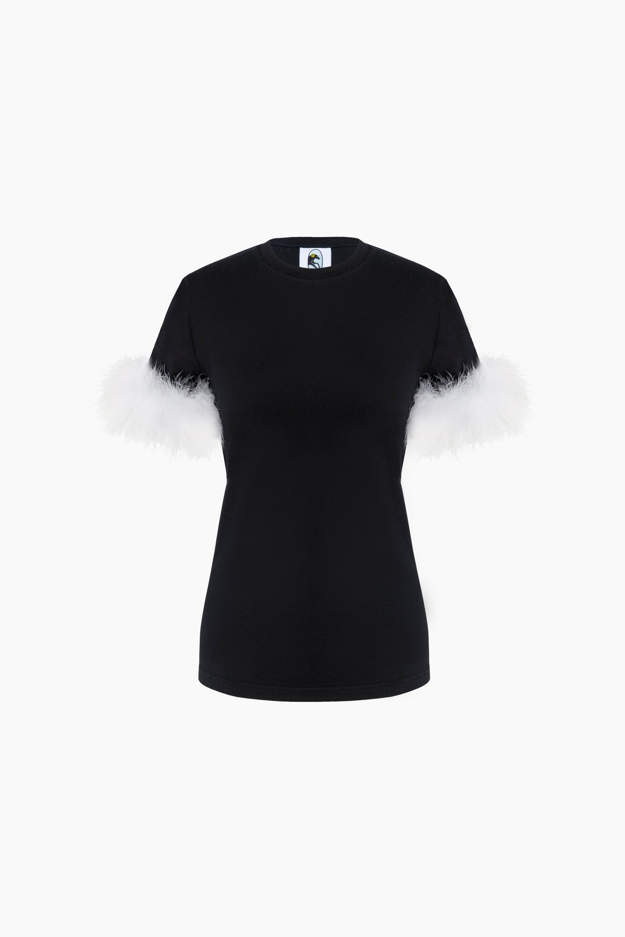 Stretch-cotton Jersey T-Shirt with Detachable Feathers in Black