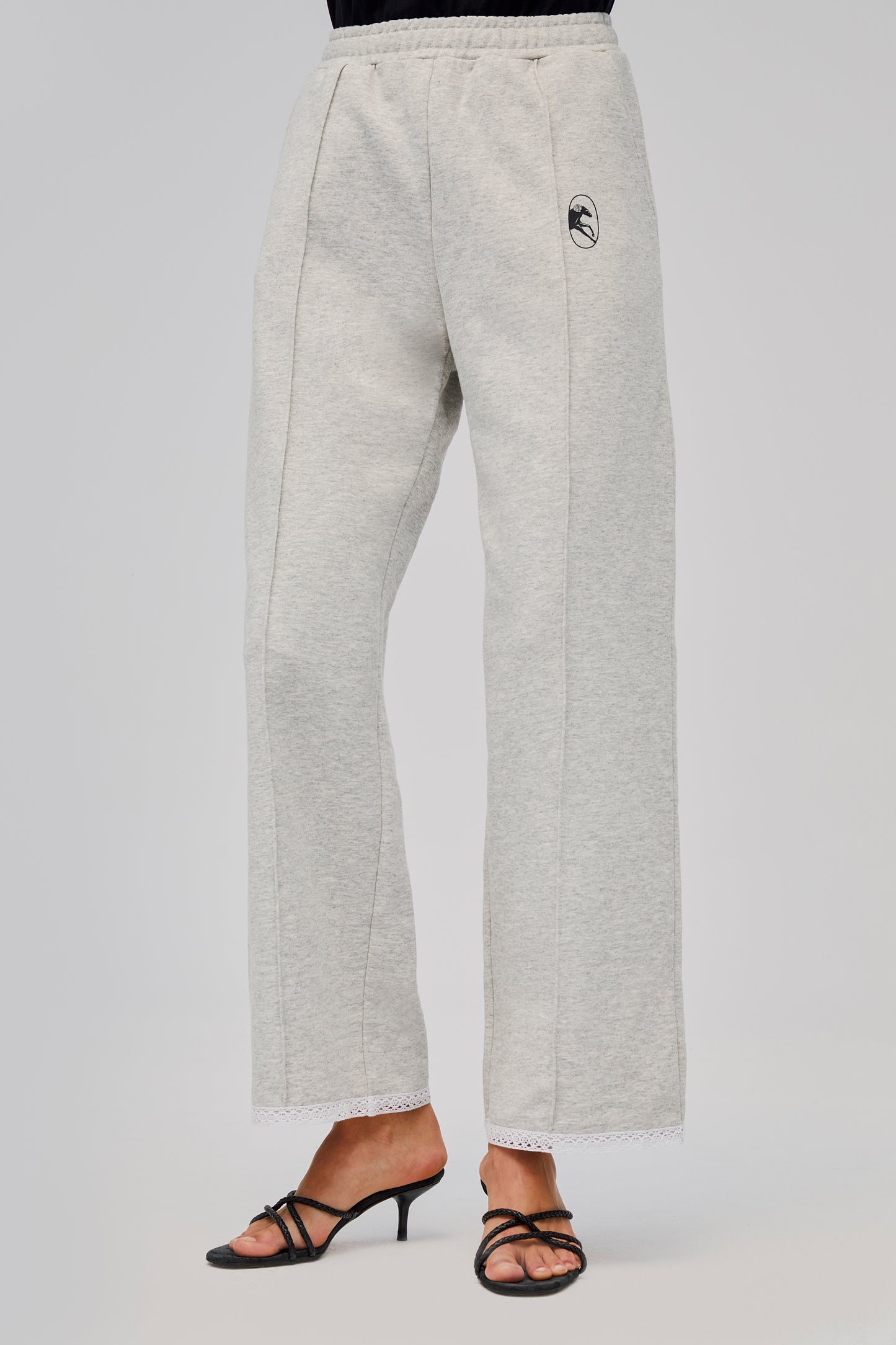 Relaxed Stretch-cotton Jersey Pants with Lace in Grey