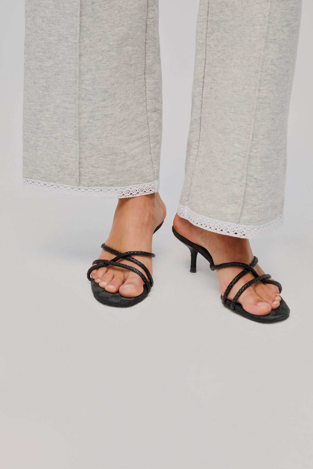 Relaxed Stretch-cotton Jersey Pants with Lace in Grey