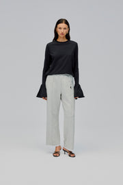 Relaxed Stretch-cotton Jersey Pants with Lace in Grey