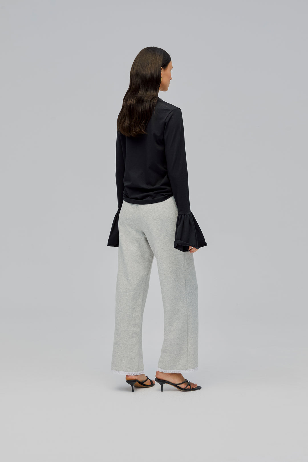 Relaxed Stretch-cotton Jersey Pants with Lace in Grey