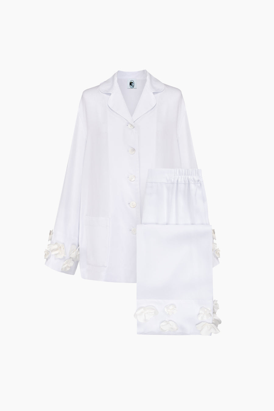 The Bloom Party Pajamas Set with Pants in White