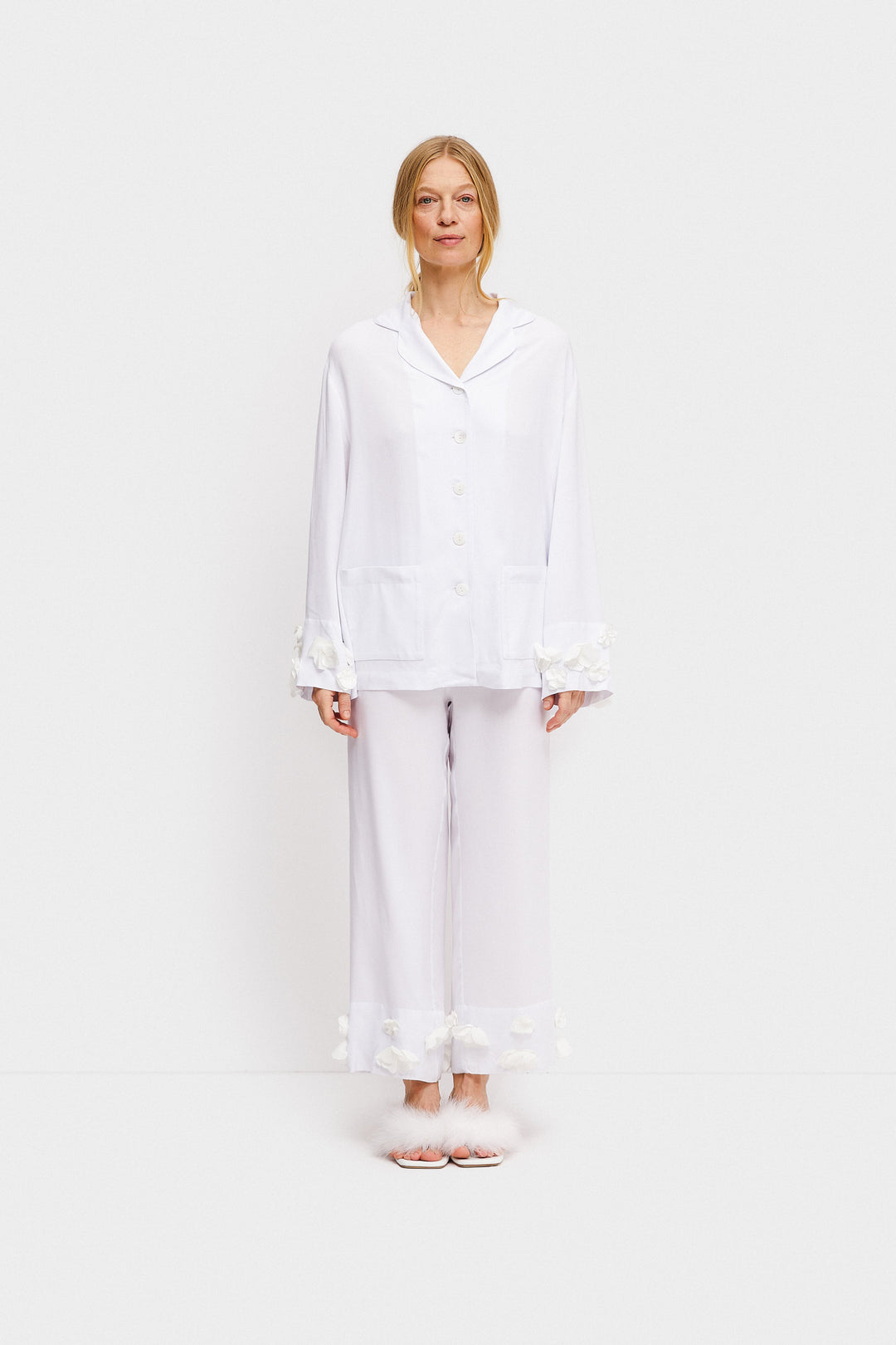 The Bloom Party Pajamas Set with Pants in White