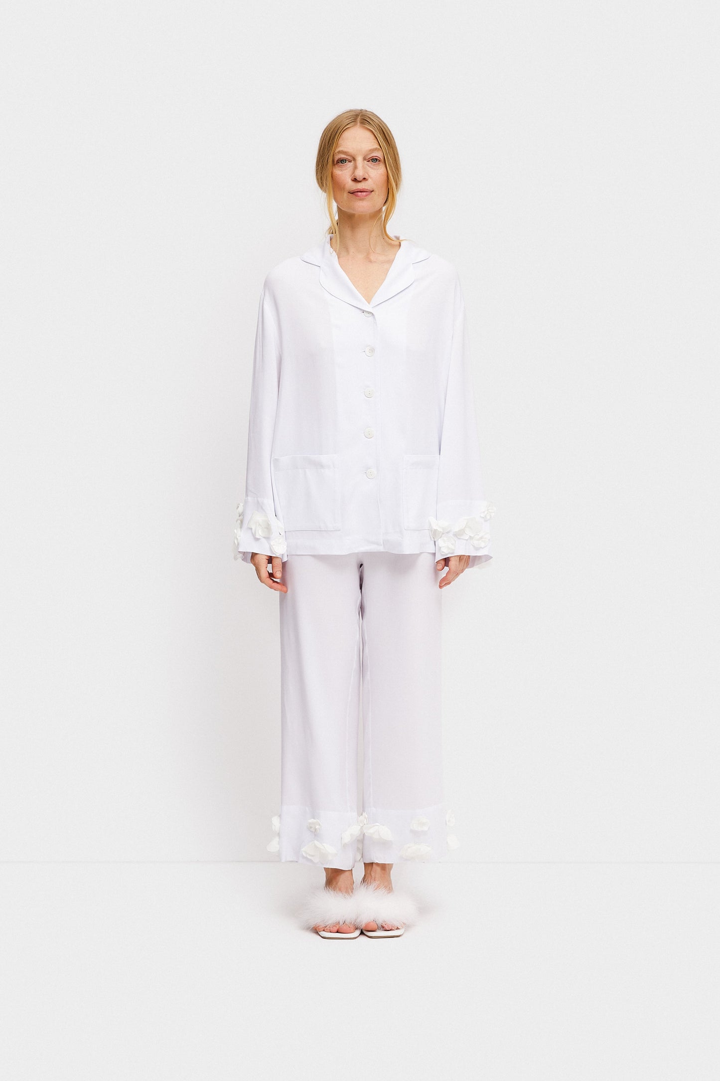 The Bloom Party Pajamas Set with Pants in White