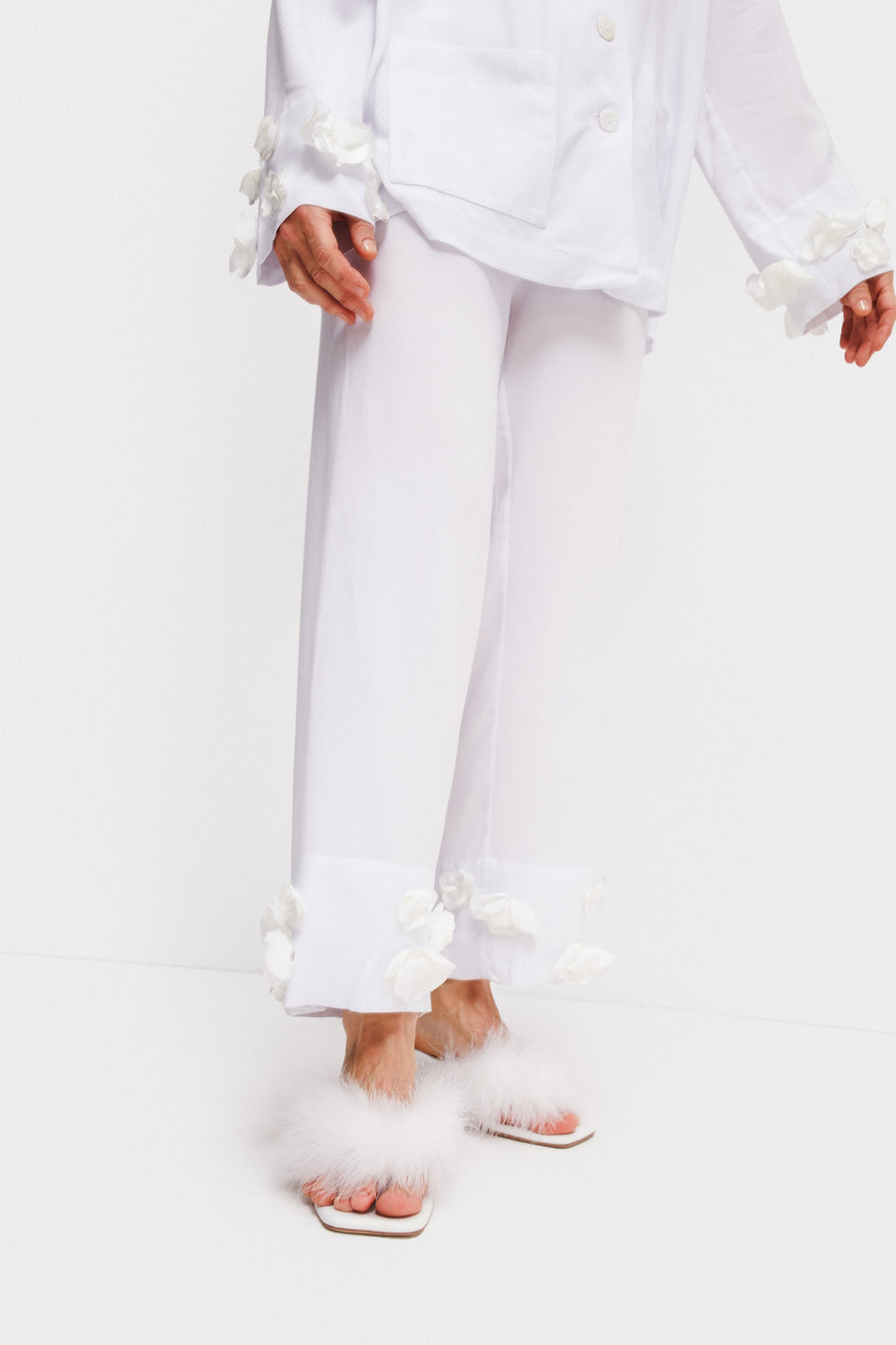 The Bloom Party Pajamas Set with Pants in White