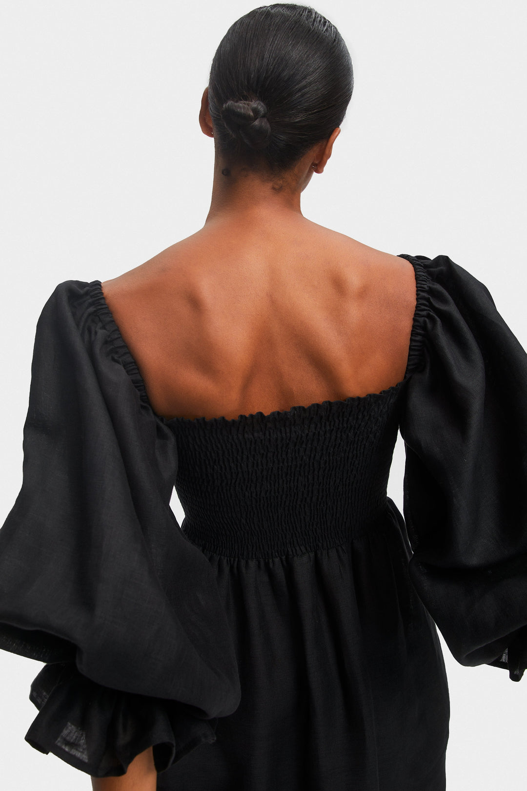 Atlanta Linen Dress with Rose Detail in Black