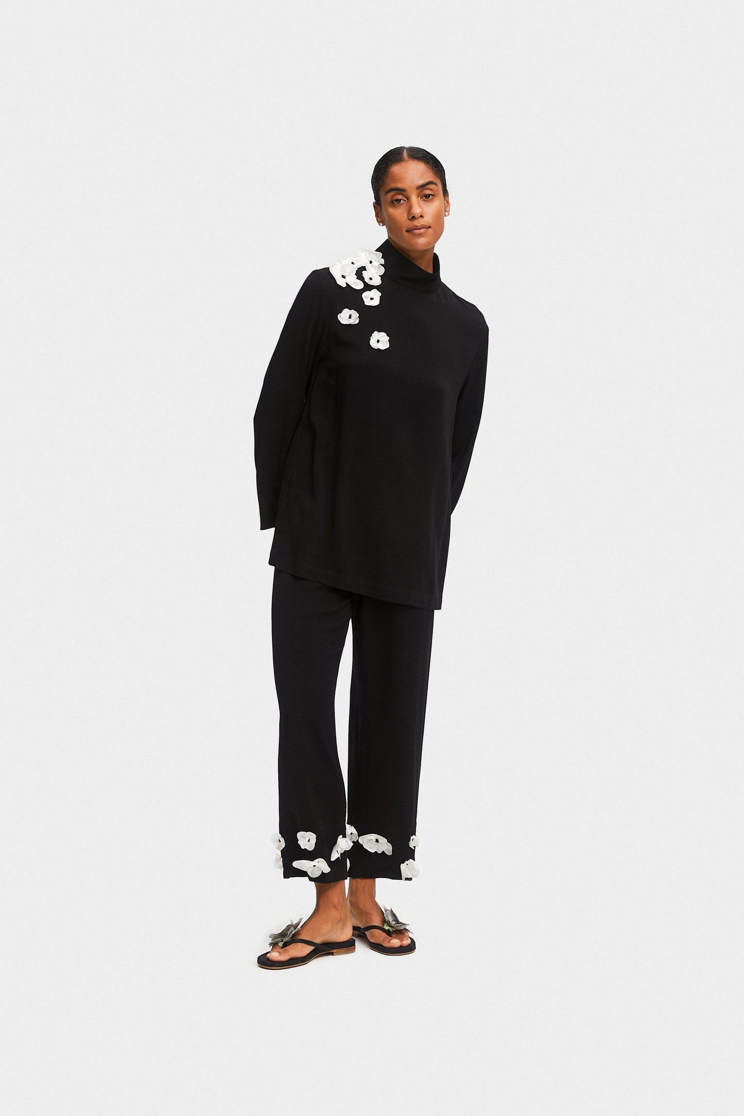 The Bloom Black Tie Pajama Set with Pants in Black