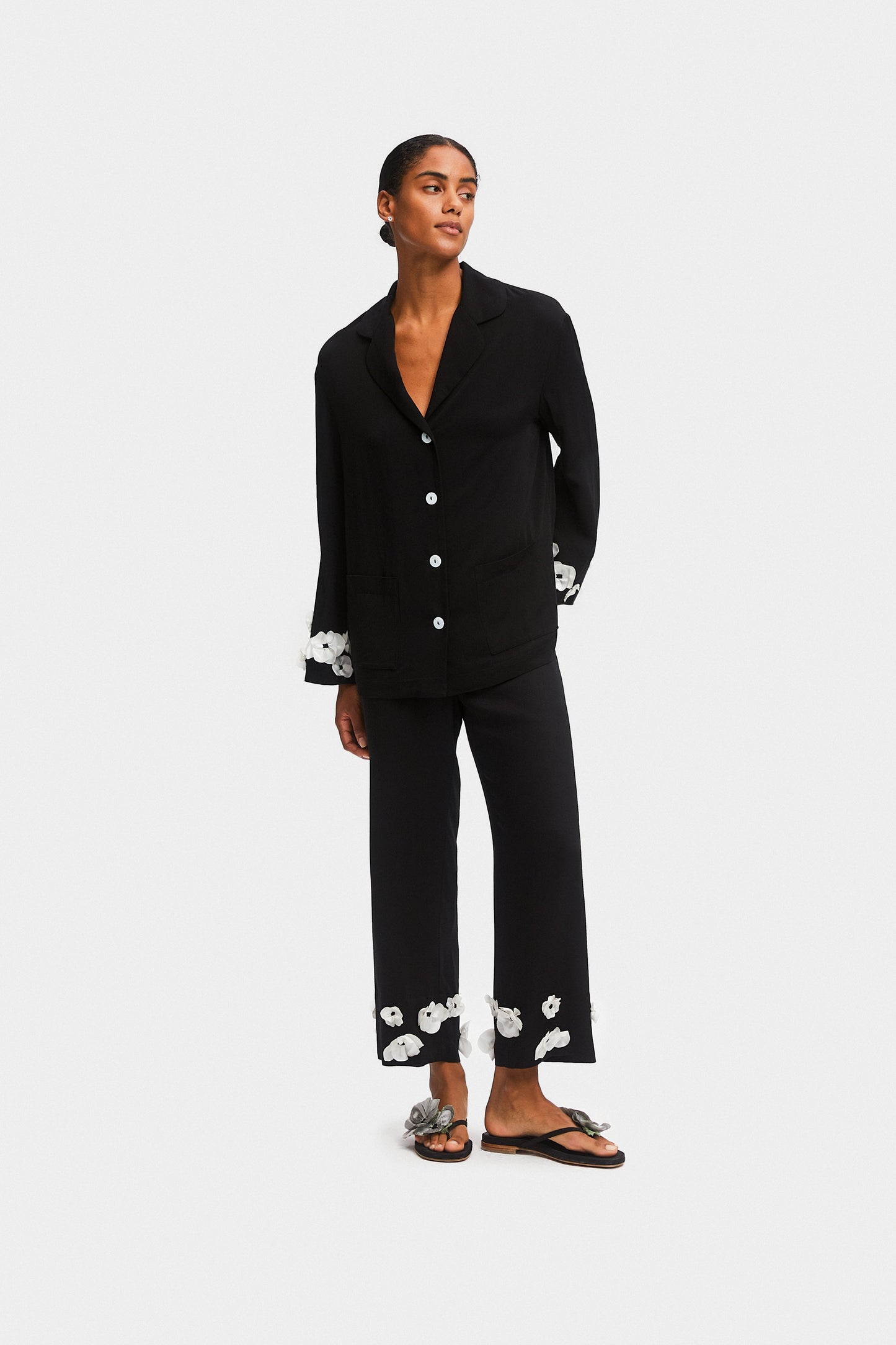 The Bloom Party Pajama Set with Pants in Black