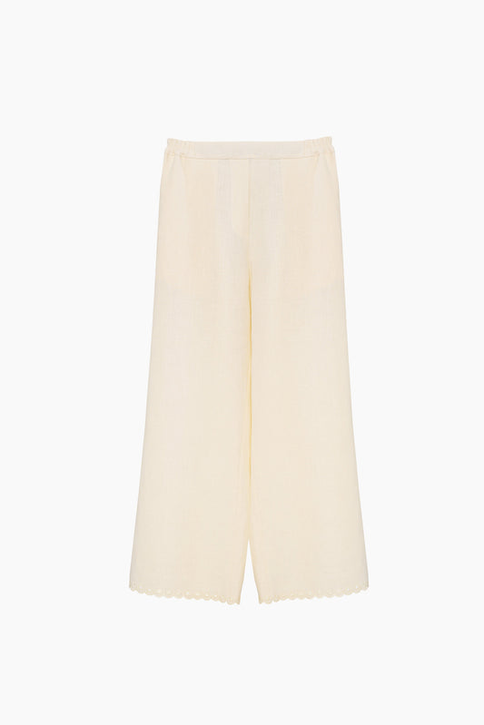 Sofia Linen Embroidered Pants in Off-White