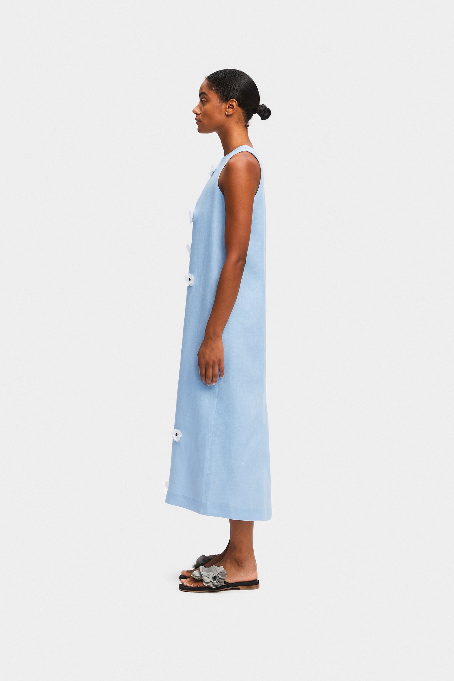 The Bloom Maxi Linen Dress in Blue