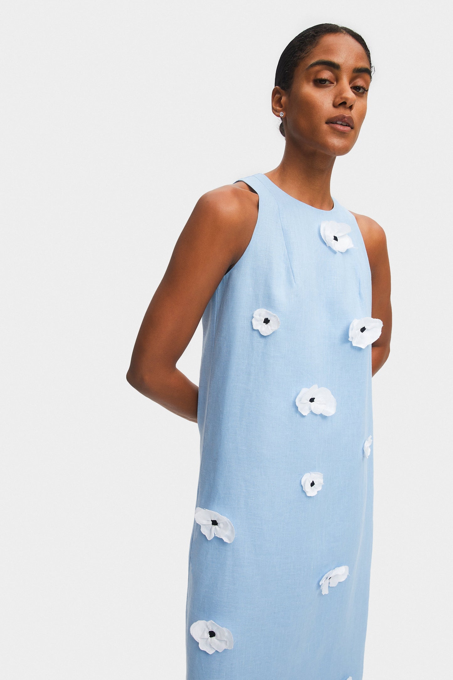 The Bloom Maxi Linen Dress in Blue