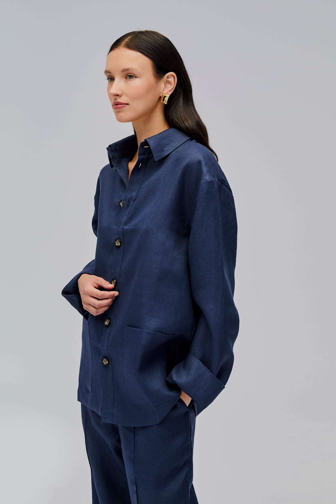 Unisex Linen Shirt in Navy