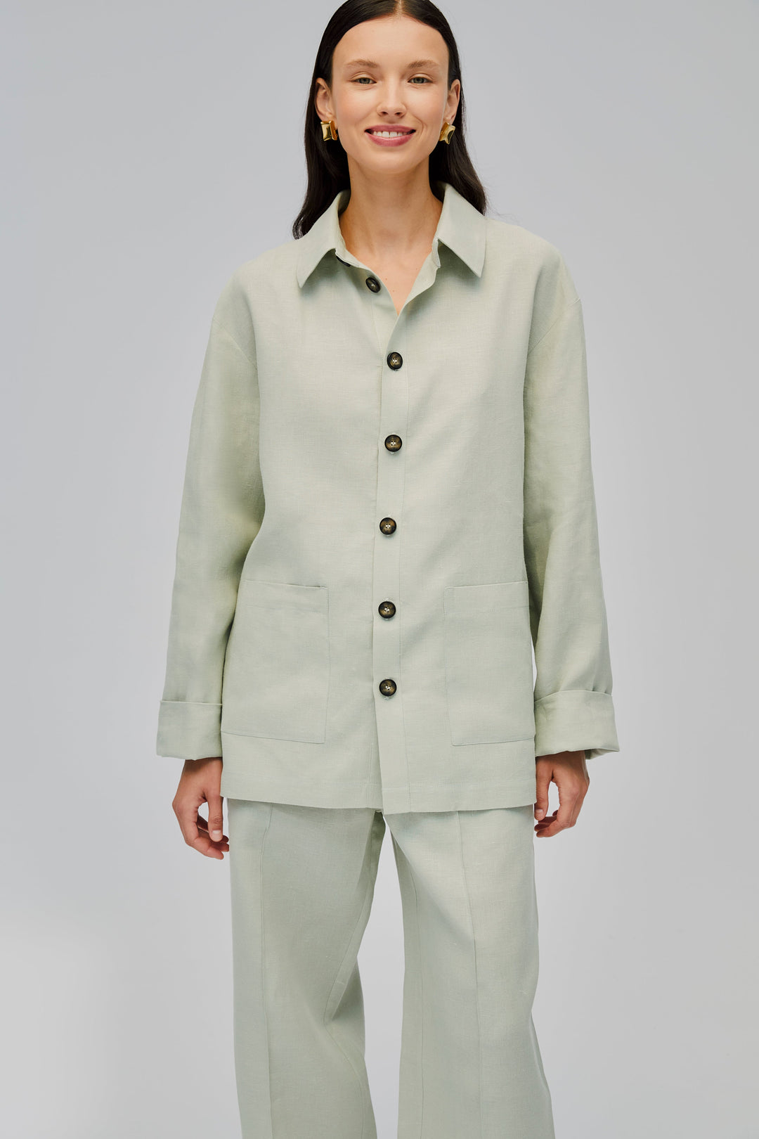 Unisex Linen Shirt in Pistachio Green