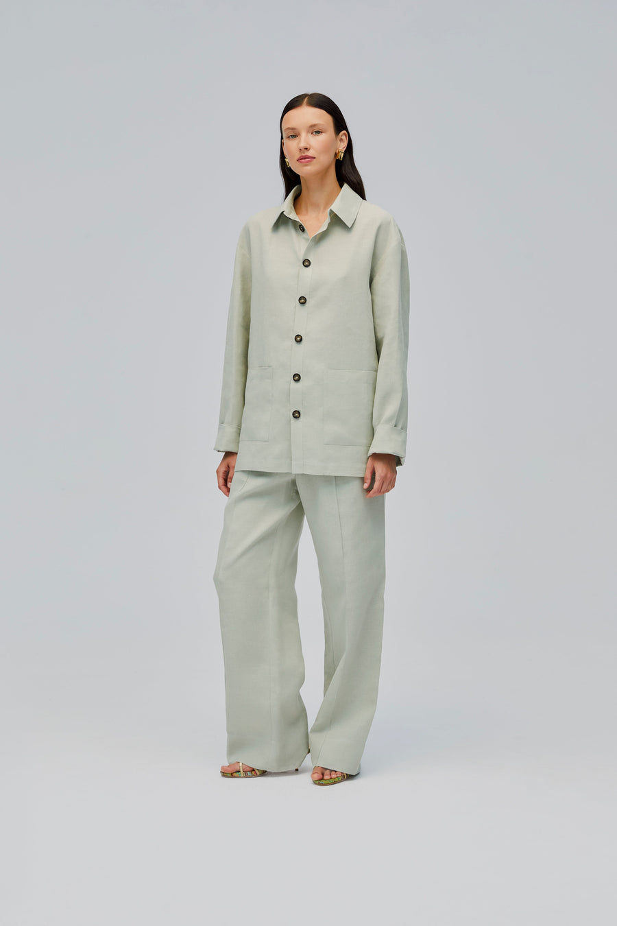 Unisex Linen Shirt in Pistachio Green