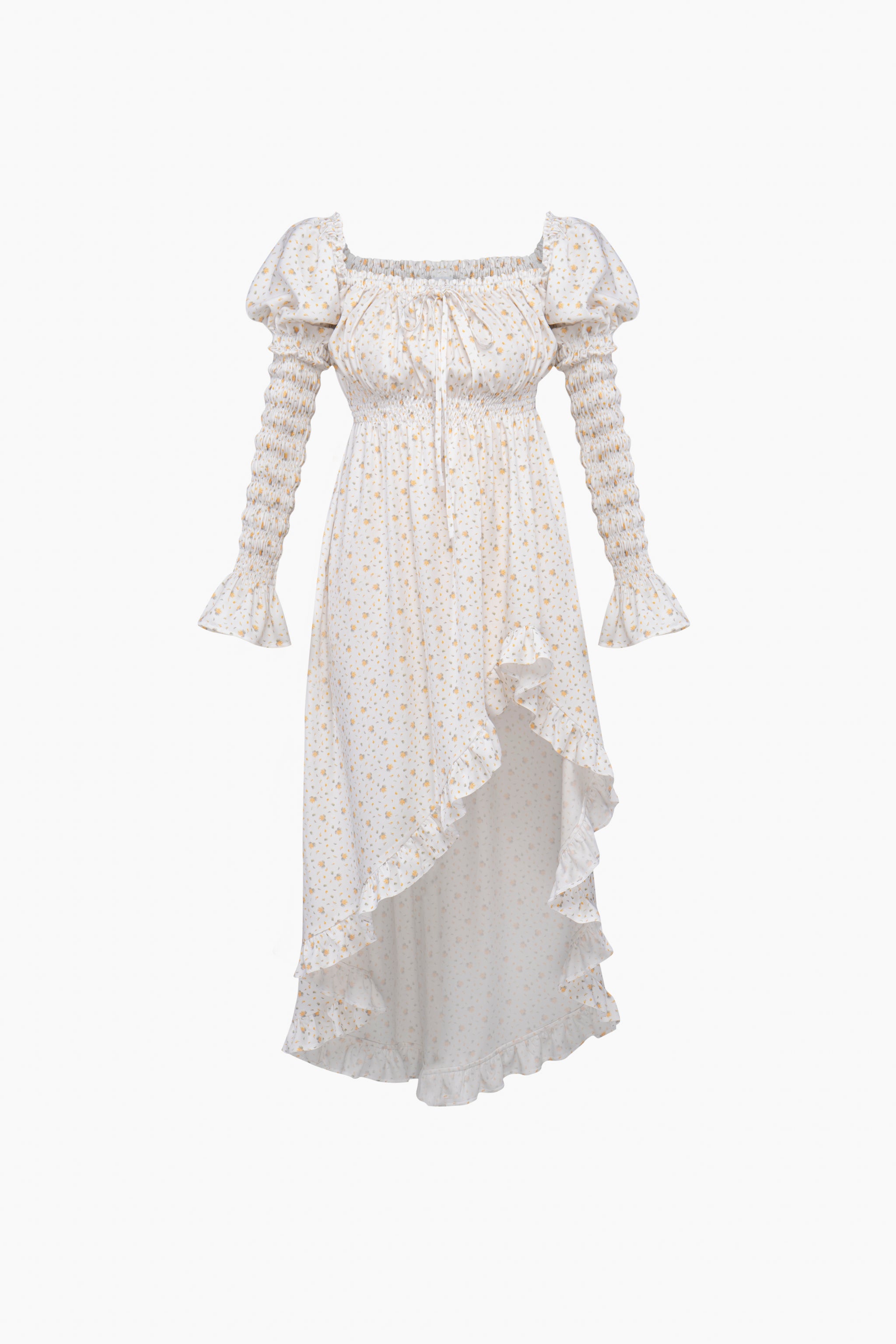Juliette Shirred Asymmetric Dress in Mimosa Print