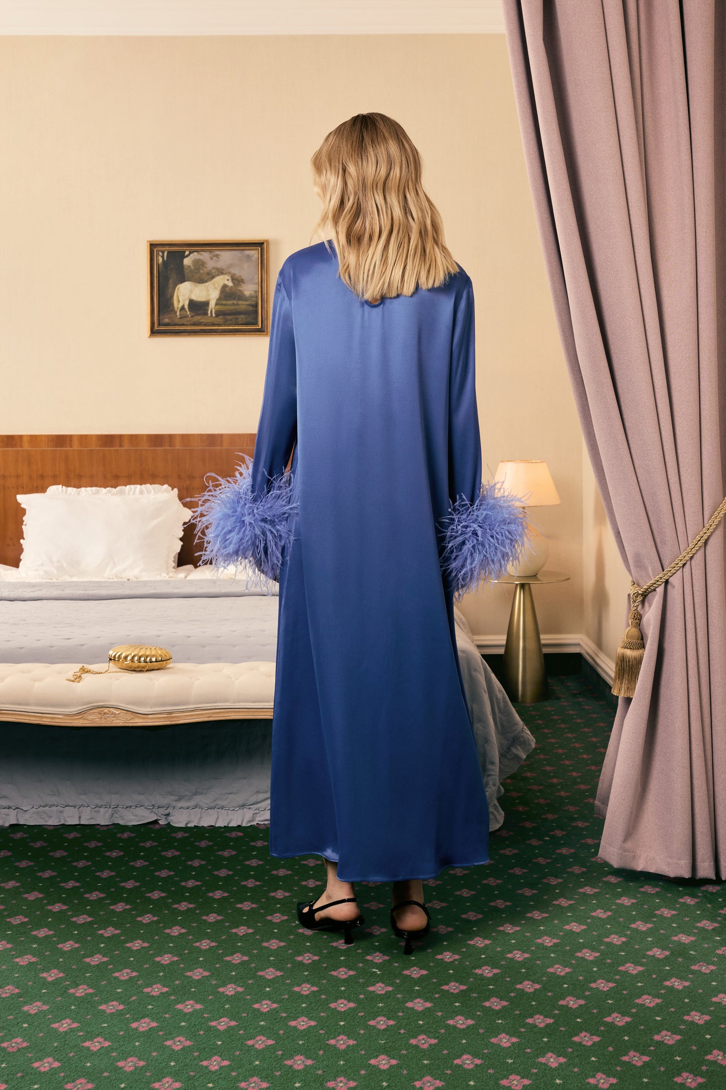 Suzi Maxi Dress with Detachable Feathers in Navy