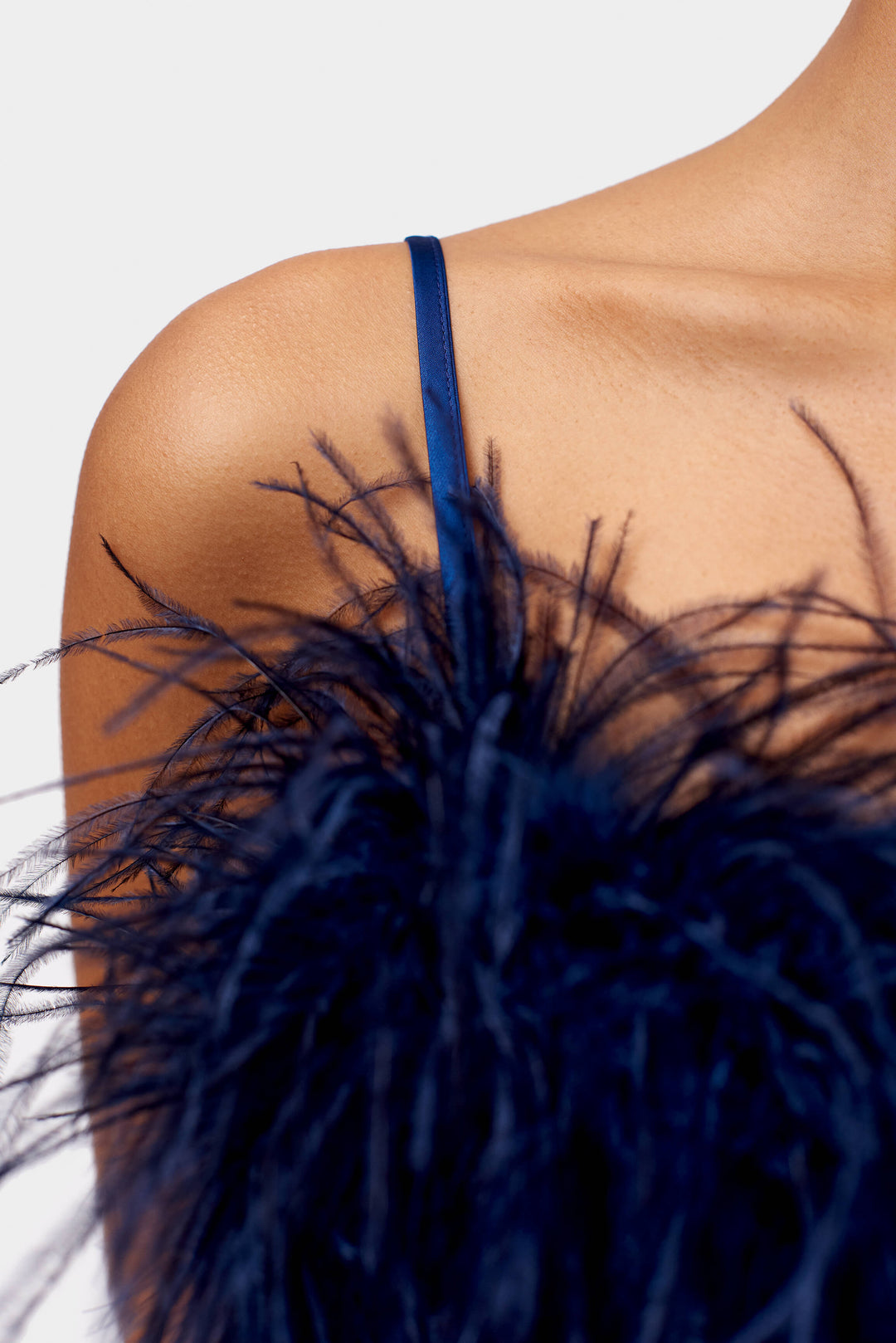 Boheme Mini Slip Dress with Feathers in Navy