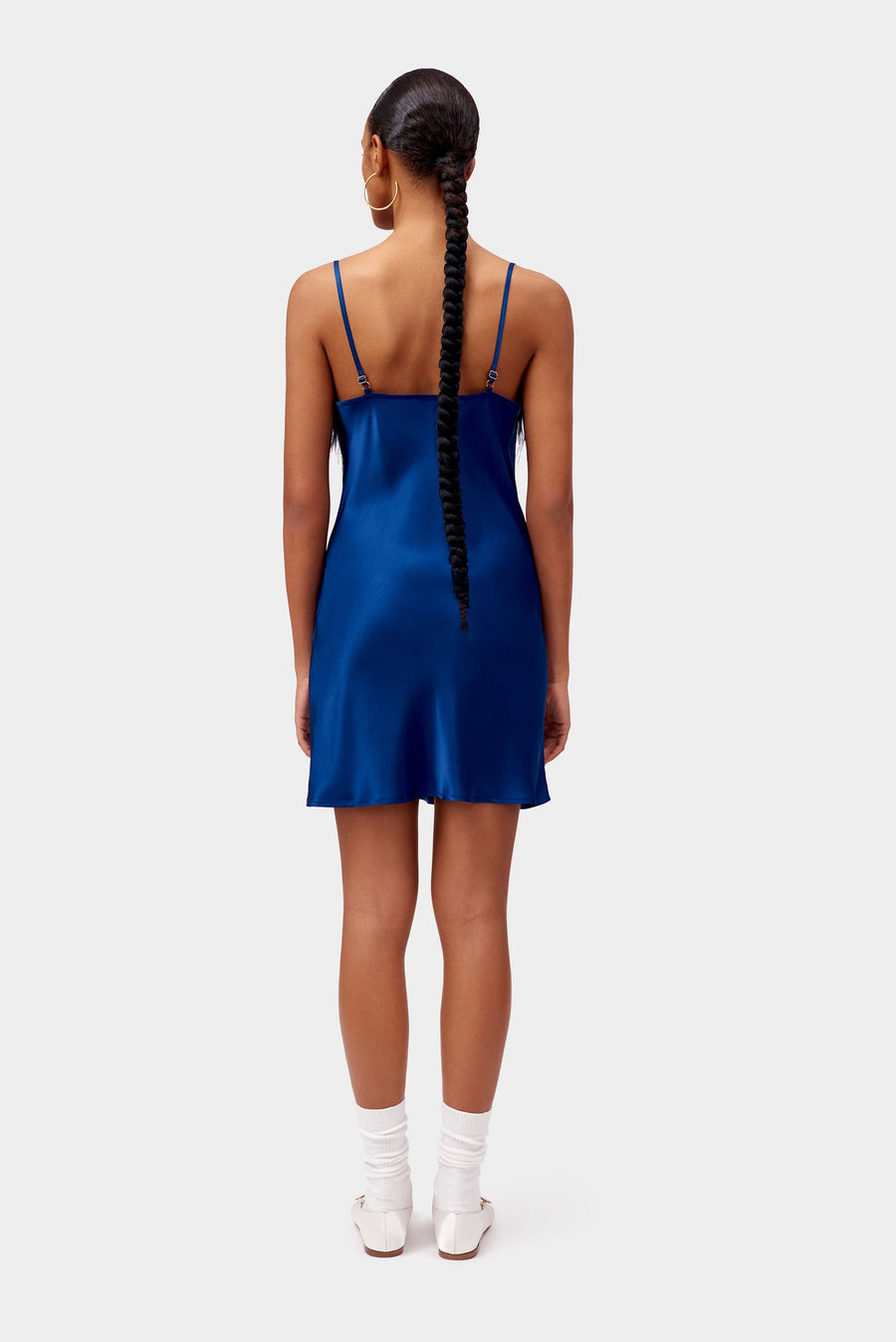 Boheme Mini Slip Dress with Feathers in Navy