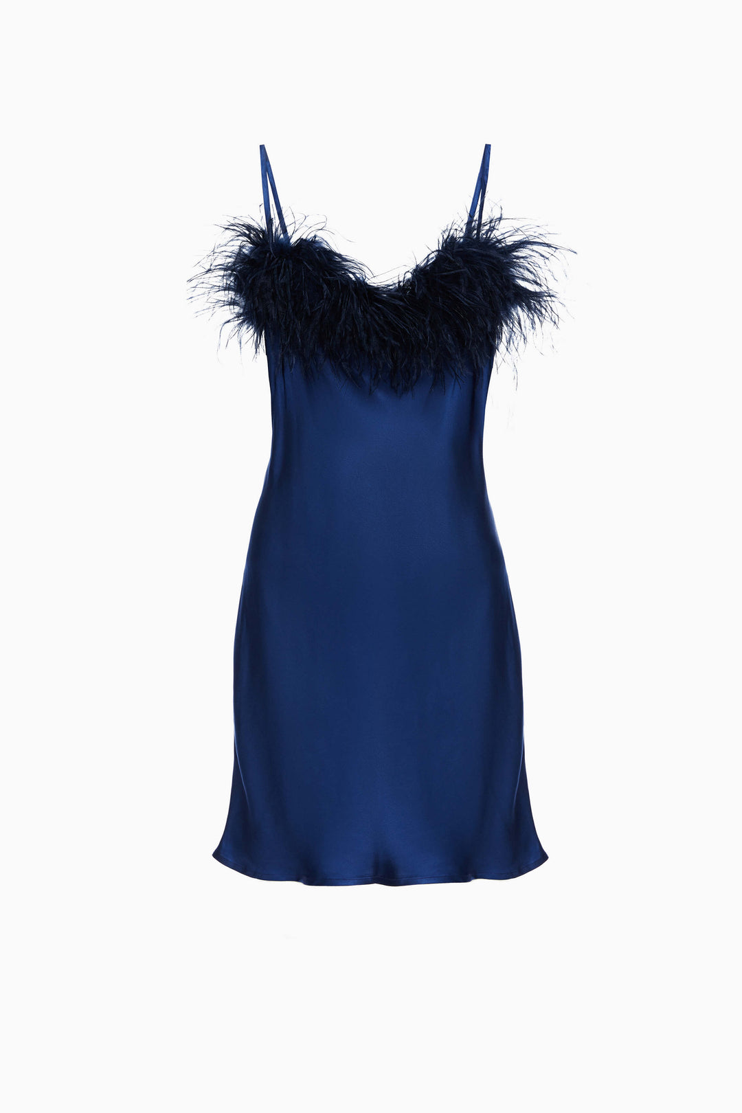 Boheme Mini Slip Dress with Feathers in Navy