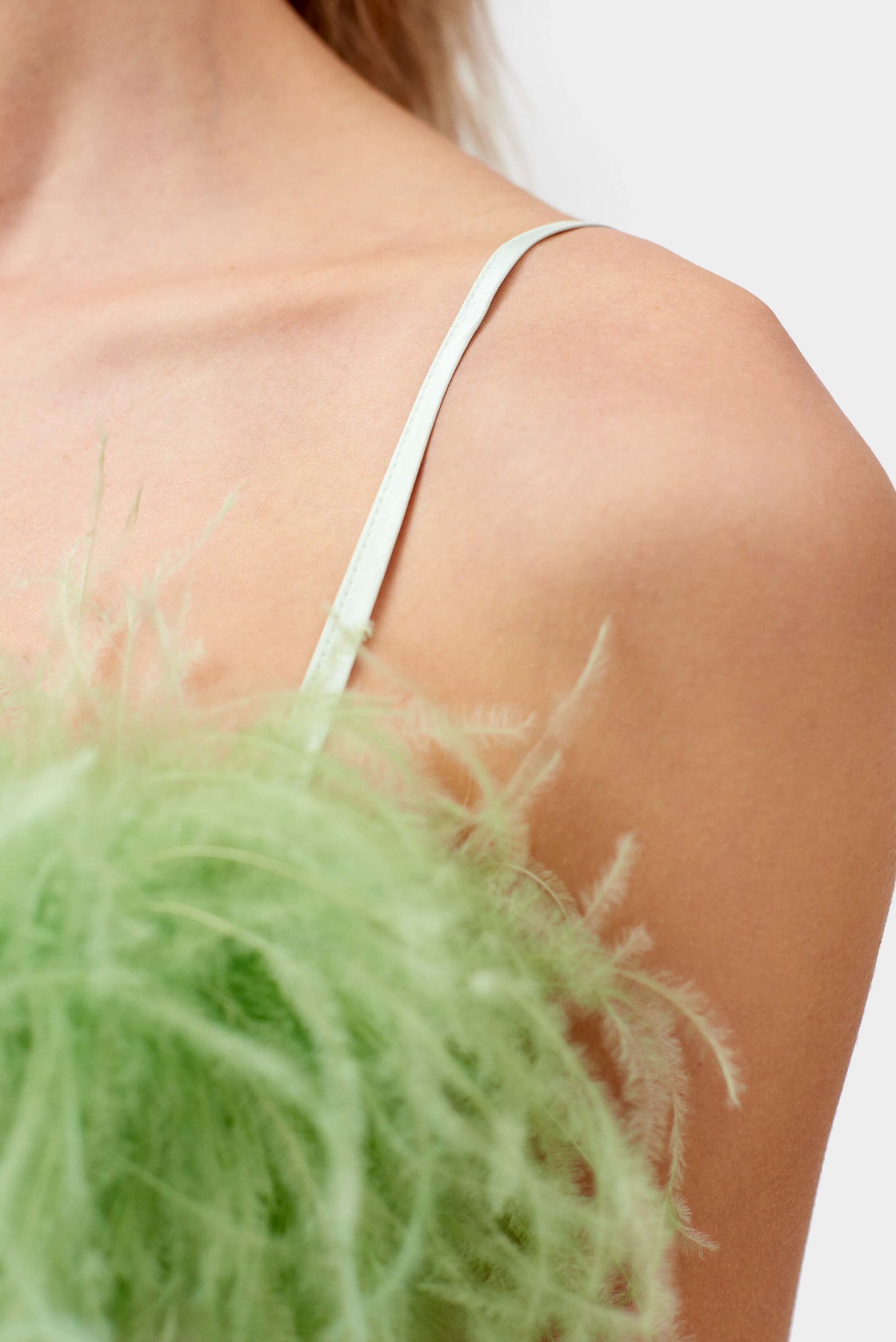 Boheme Slip Dress with Feathers in Mint