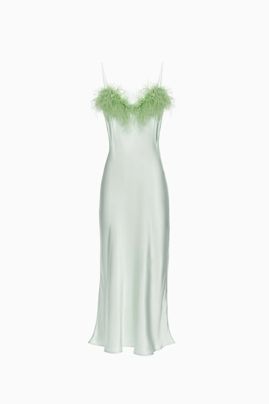 Boheme Slip Dress with Feathers in Mint