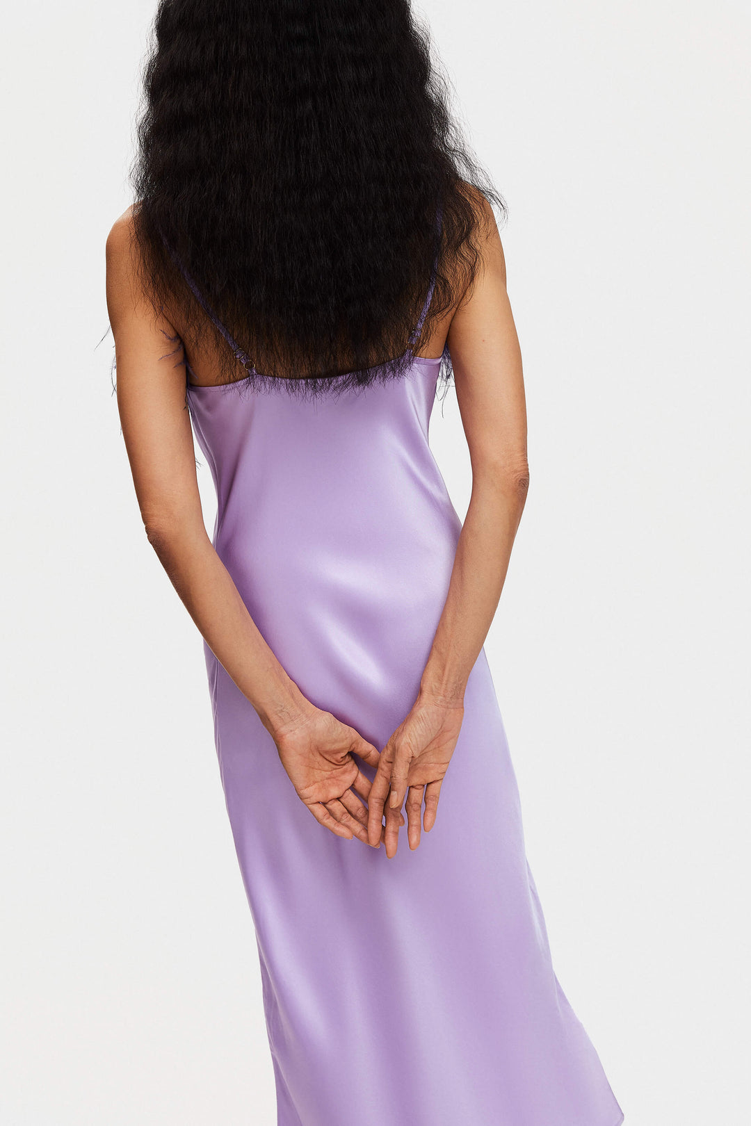 Boheme Slip Dress with Feathers in Lilac