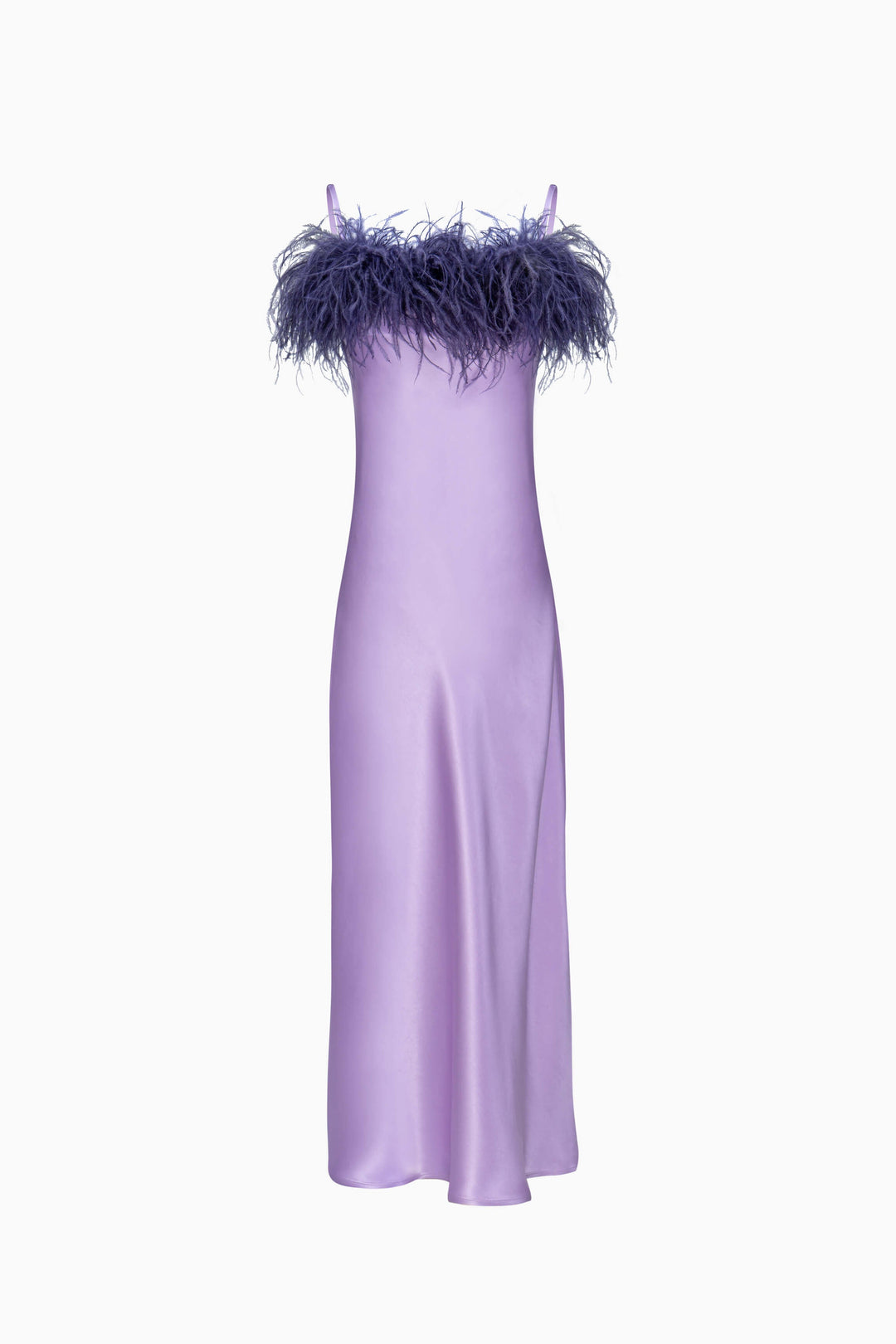 Boheme Slip Dress with Feathers in Lilac