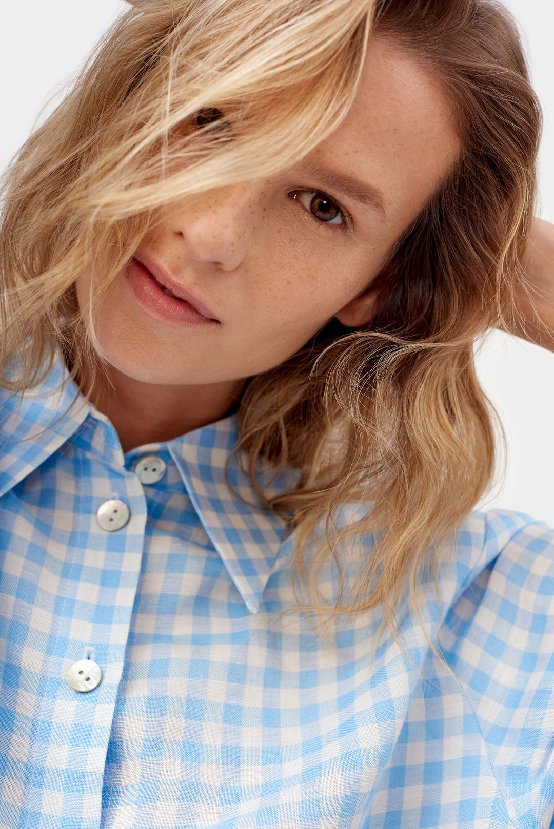 Safari Crop Shirt in Blue Vichy