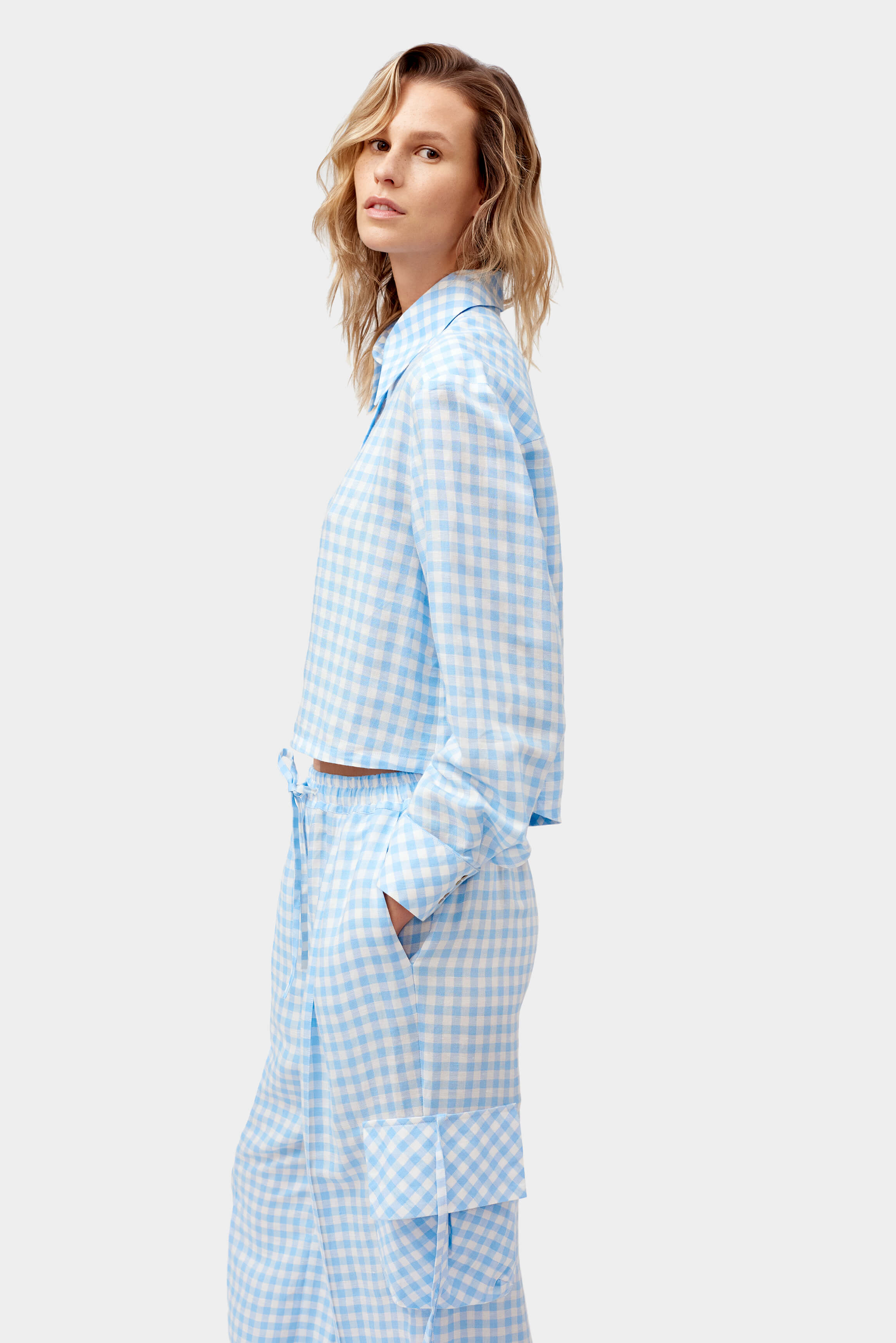 Safari Linen Cargo Pants in Blue Vichy | Sleeper – SLEEPER