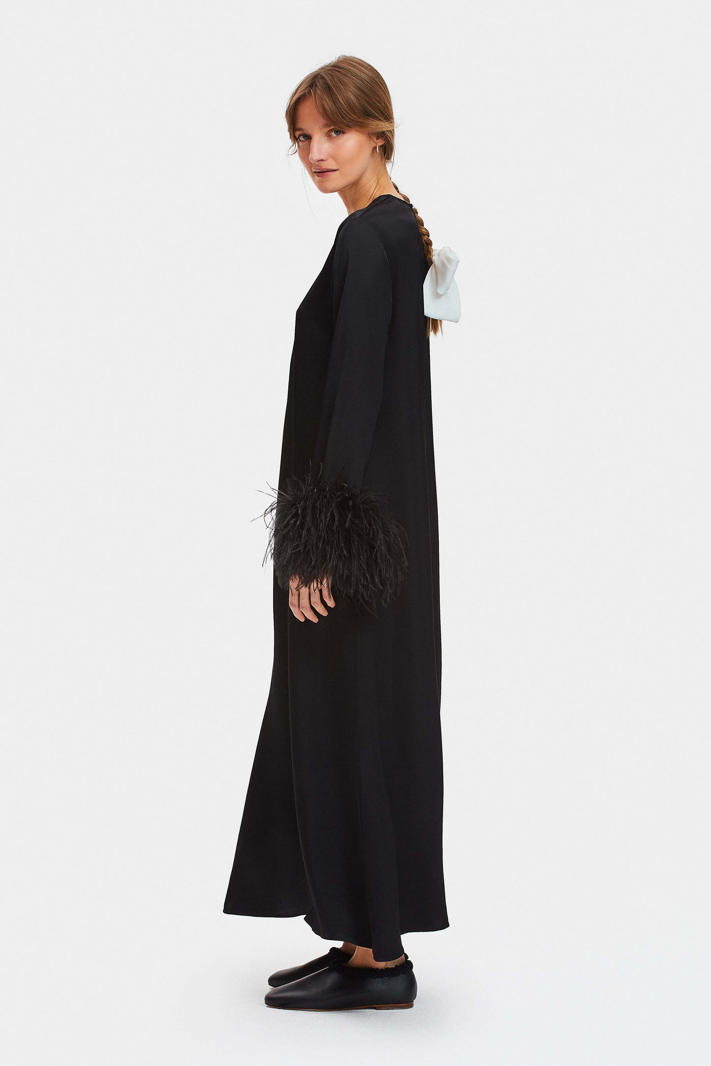 Suzi Maxi Dress with Detachable Feathers in Black