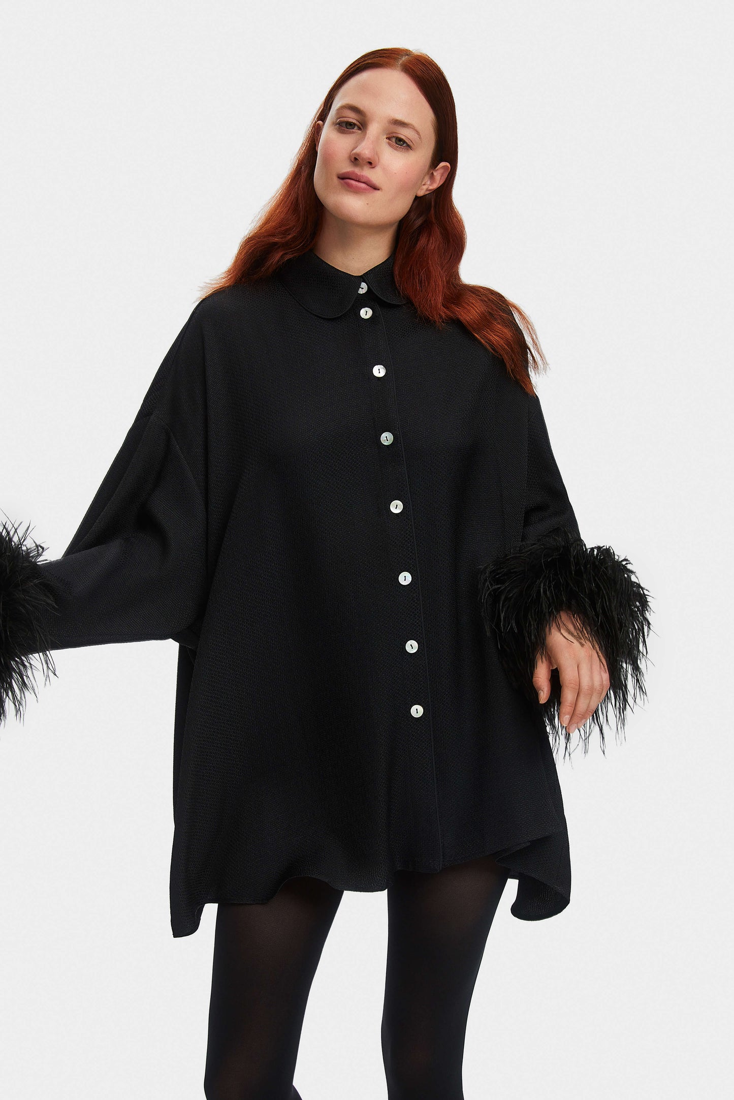 Pastelle Oversized Jacquard Shirt Dress in Black