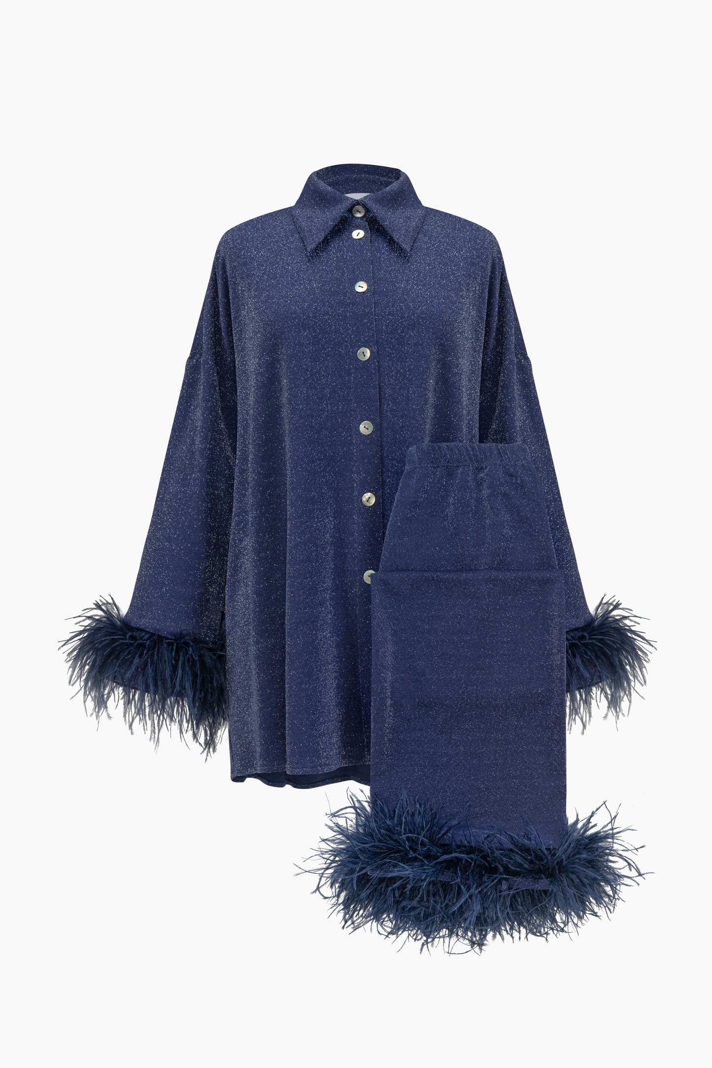 Cosmos Oversized Metallic Jersey Pajama Set in Navy