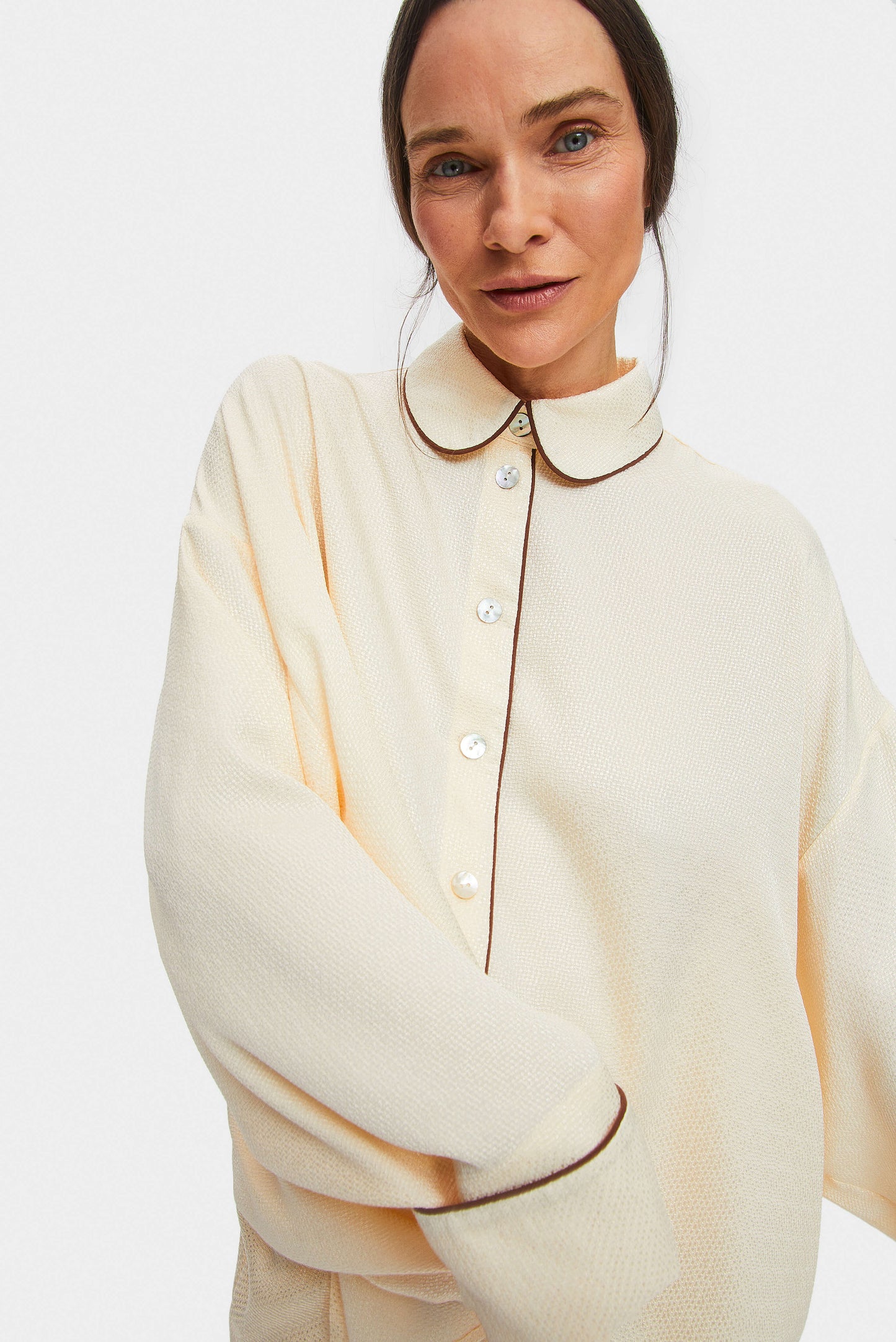 Pastelle Oversized Jacquard Shirt in Pearl