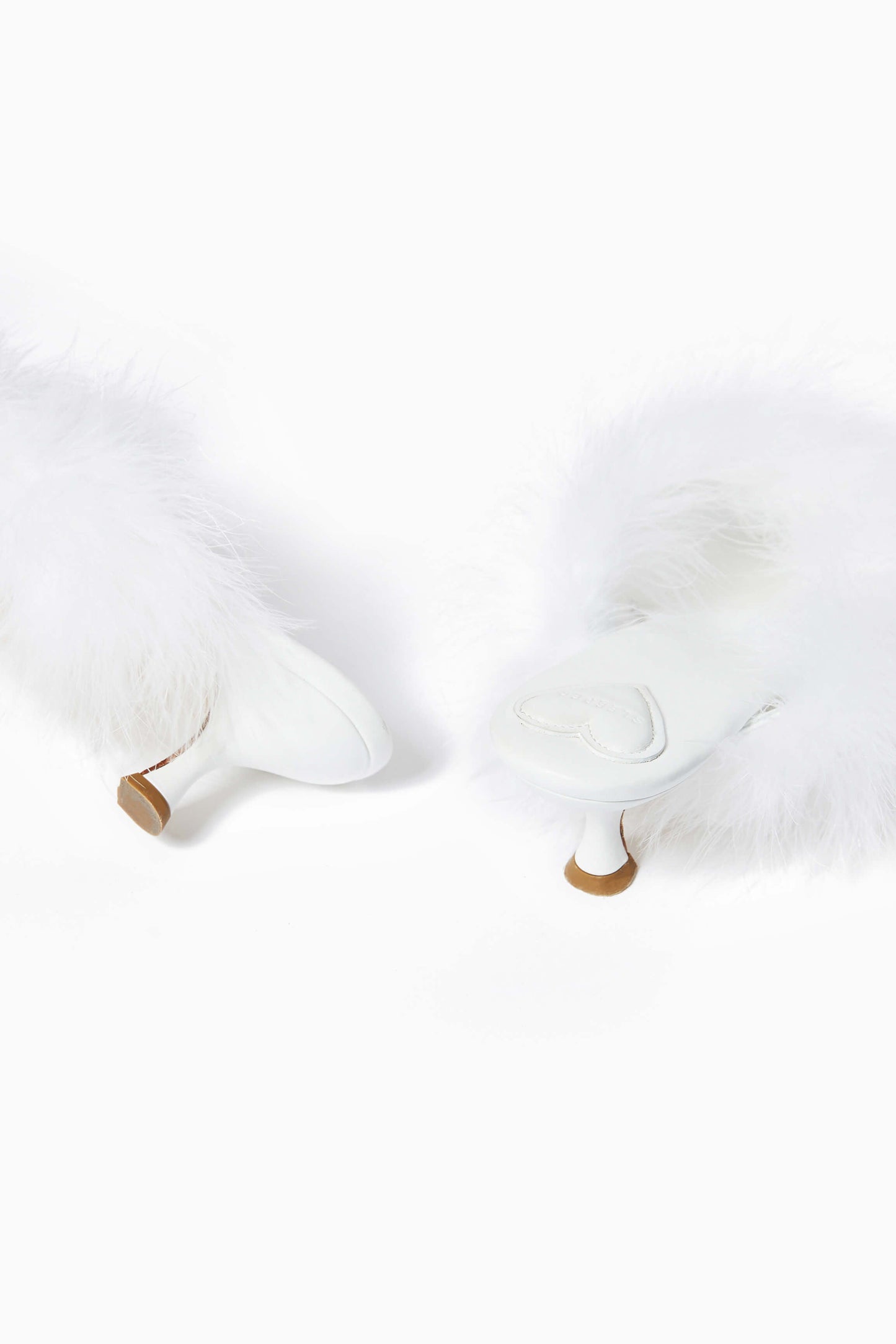 Pom Kitten Heel Mules with Feathers in White