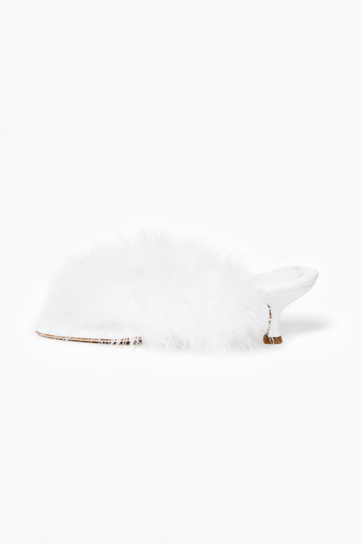 Pom Kitten Heel Mules with Feathers in White