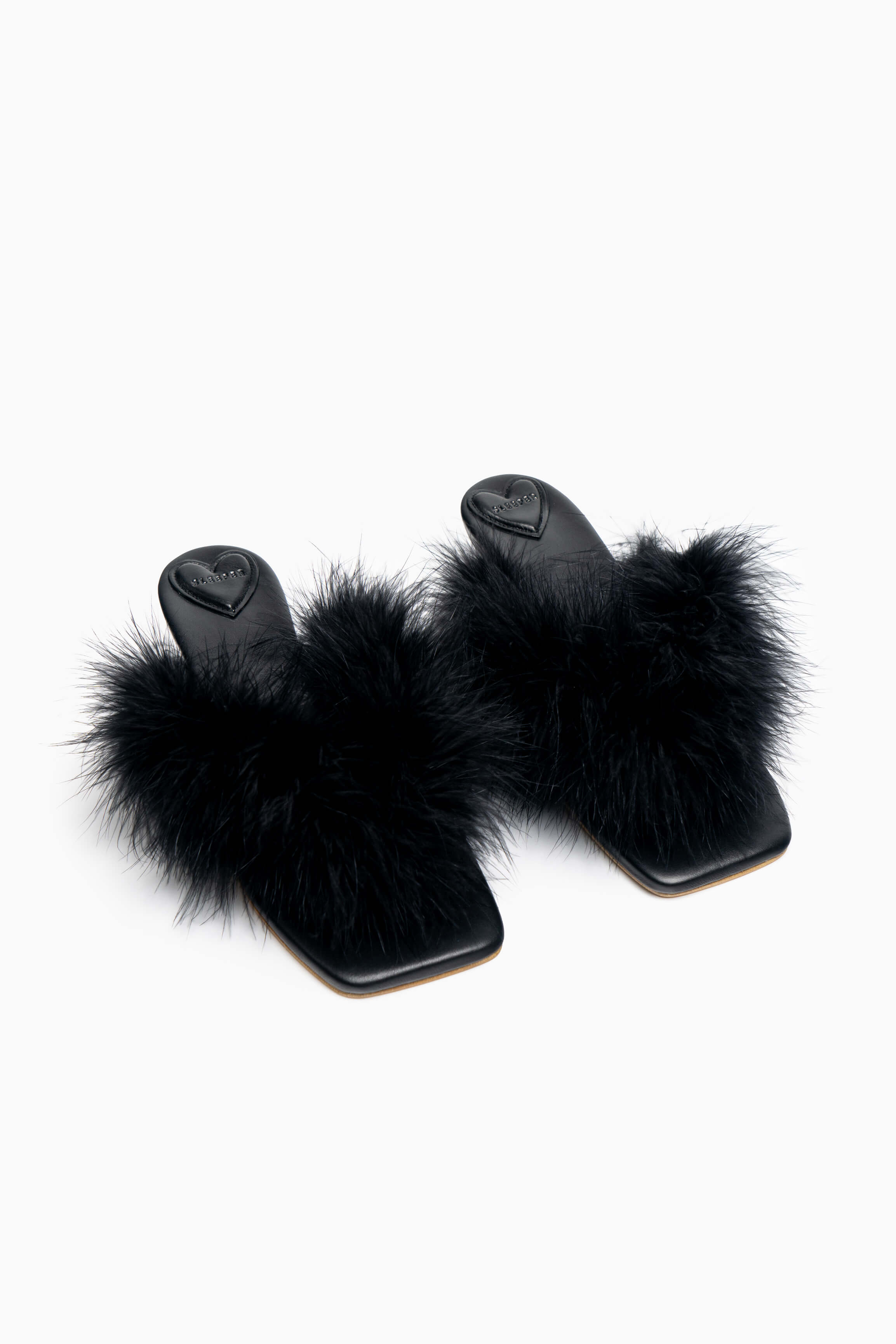 Feather black kitten heels Sleeper s mules Heel slippers SLEEPER