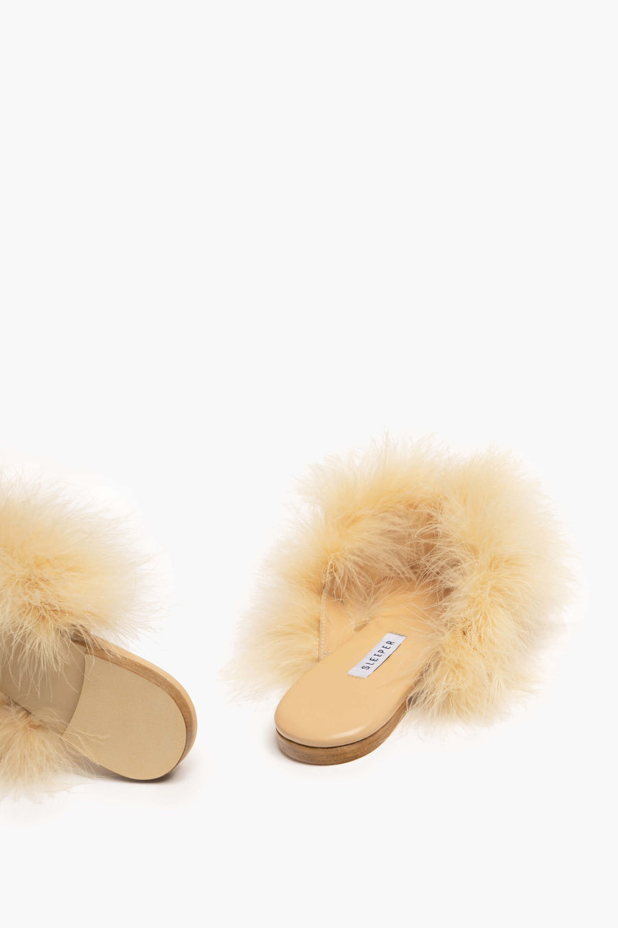 Pom Slides with Feathers in Cream