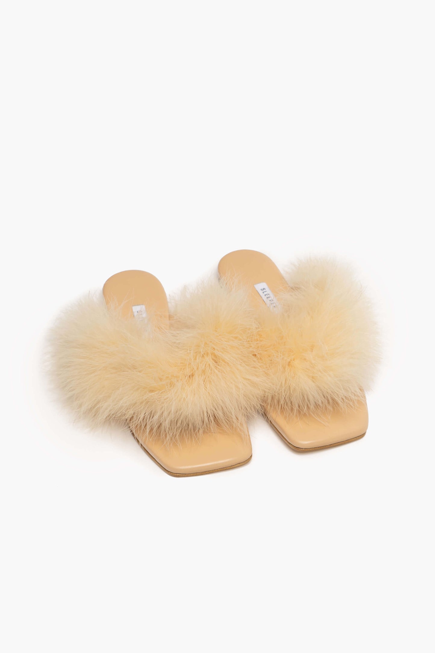 Pom Slides with Feathers in Cream