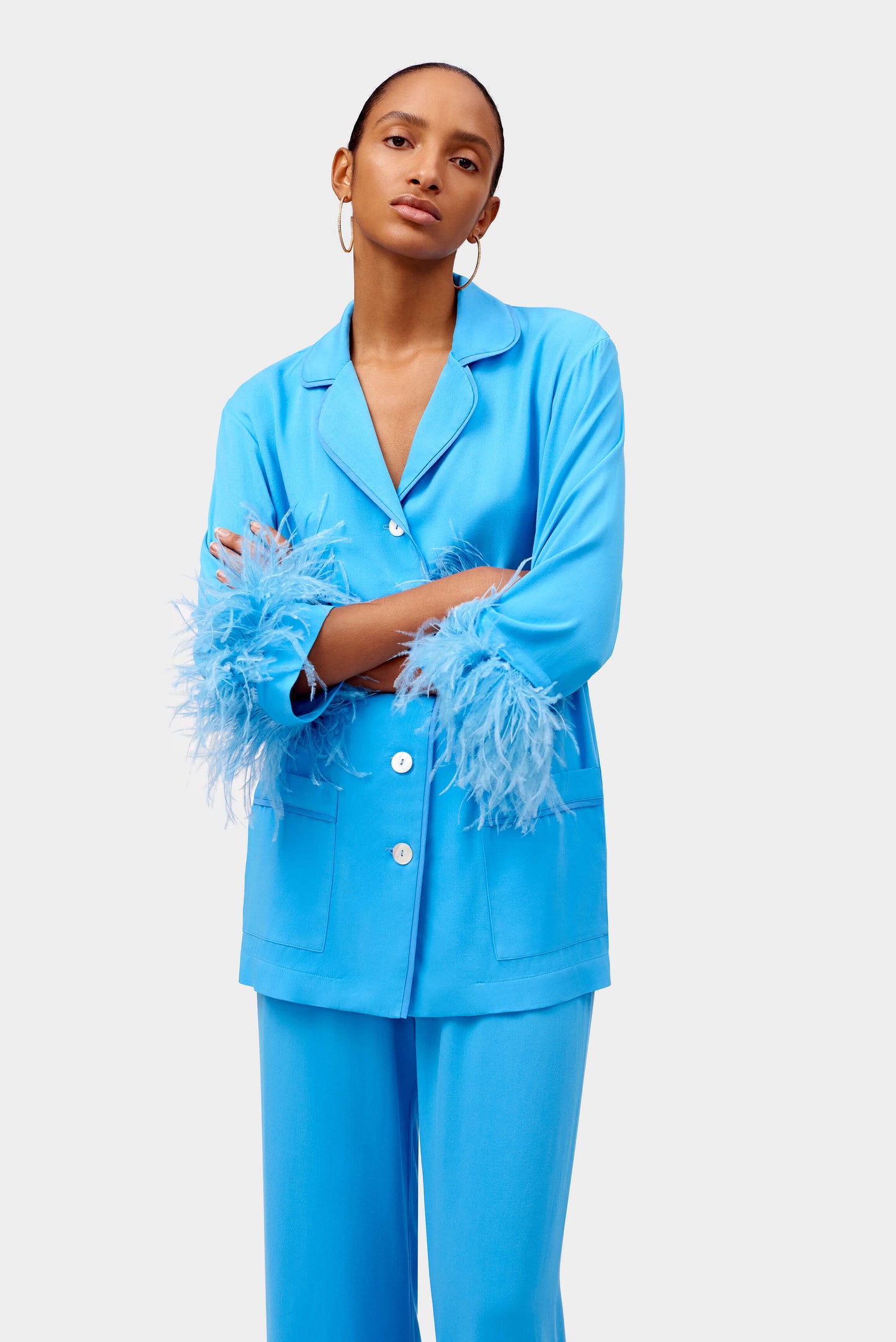 Party Pajama Set with Detachable Feathers in Bright Blue