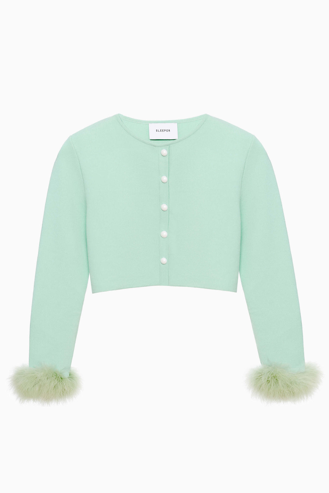 Knitted Cardigan with Detachable Feathers in Mint