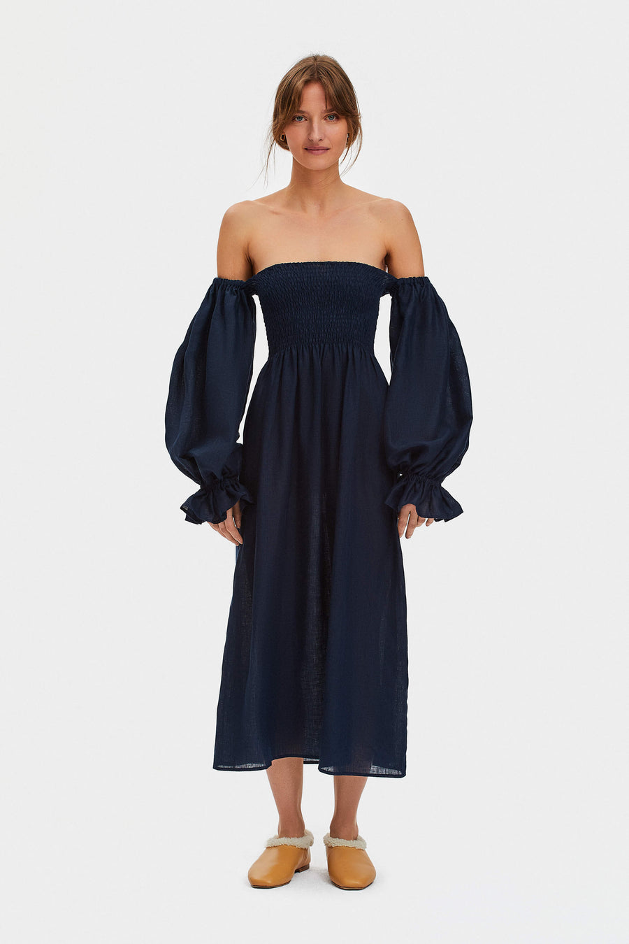 Atlanta Linen Dress in Navy