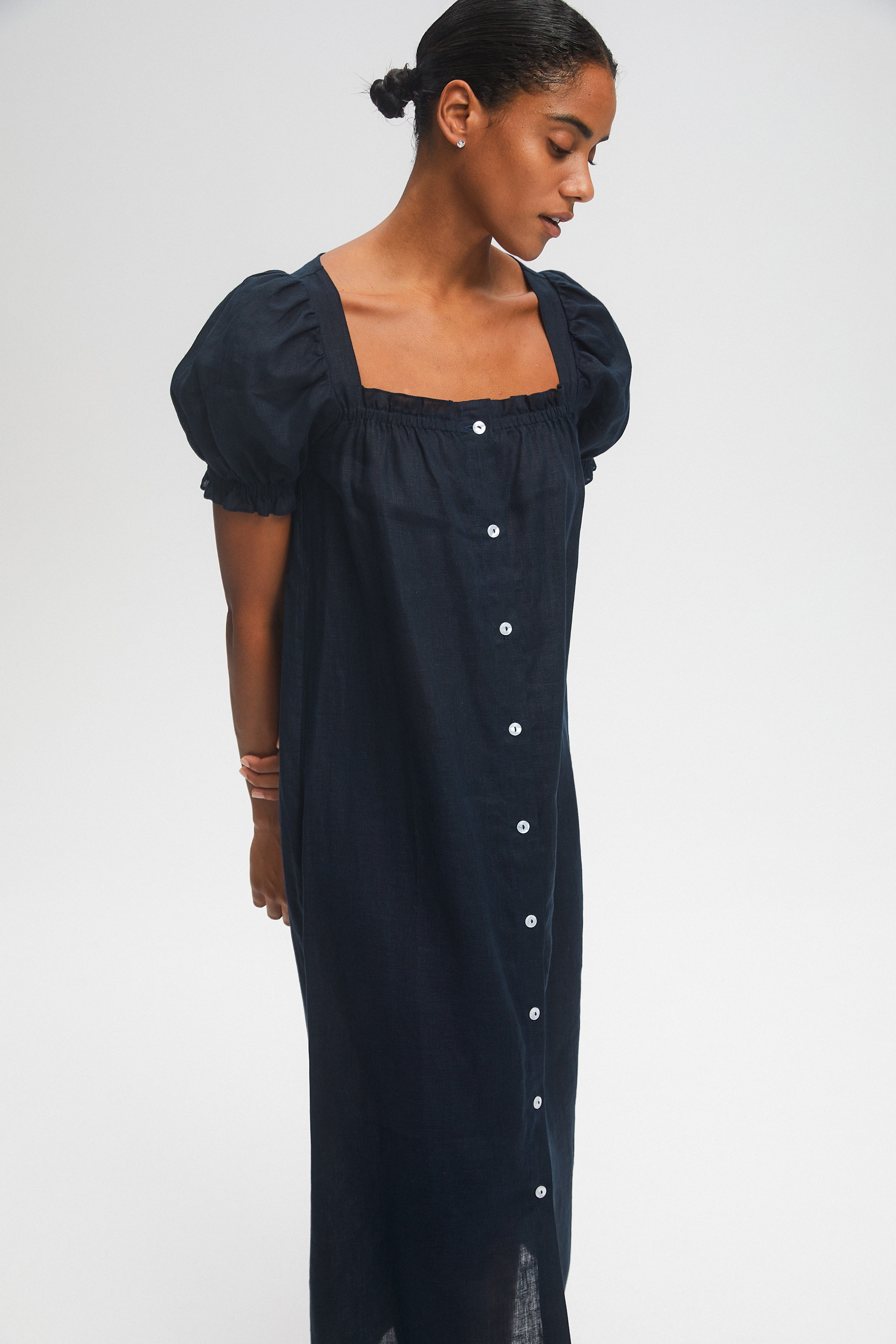 Navy linen dress | Linen maxi dress by Sleeper – SLEEPER